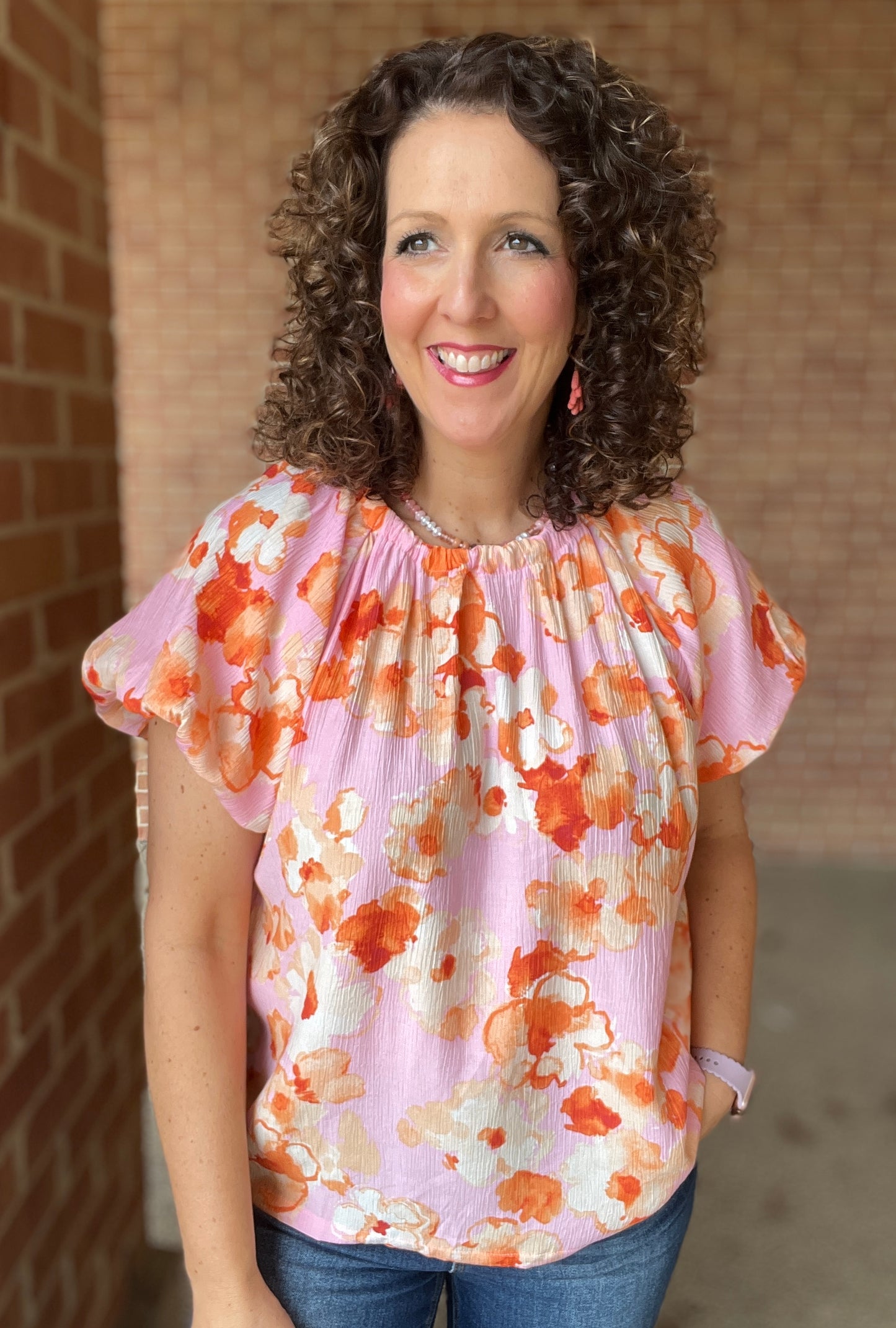 Floral Bubble Sleeve Top