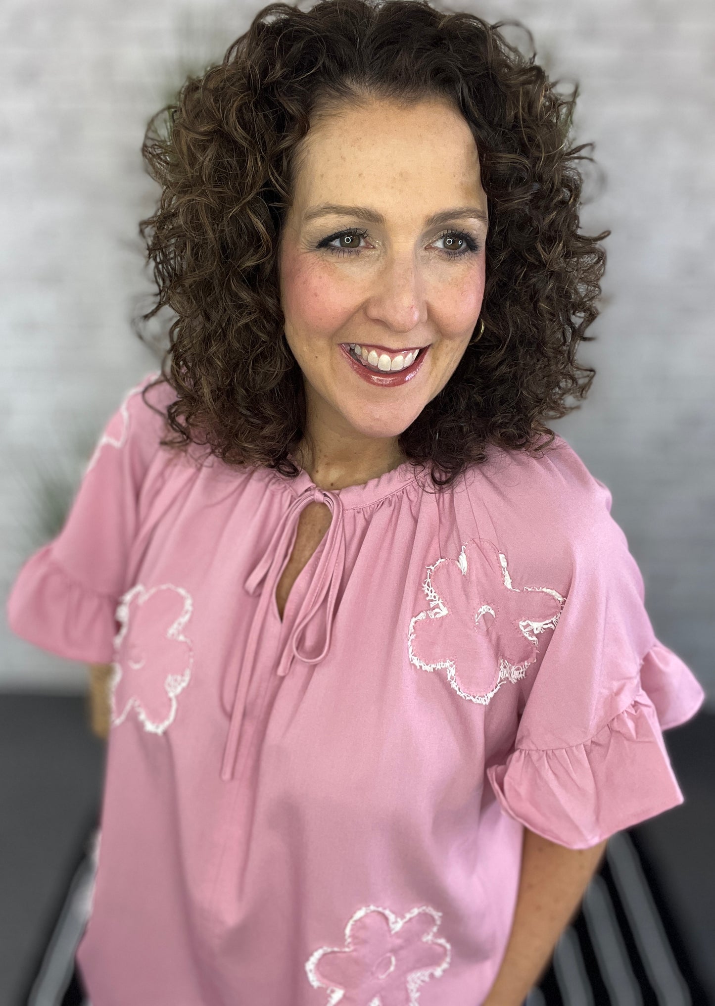 Flower Patch Top with Lace Detail