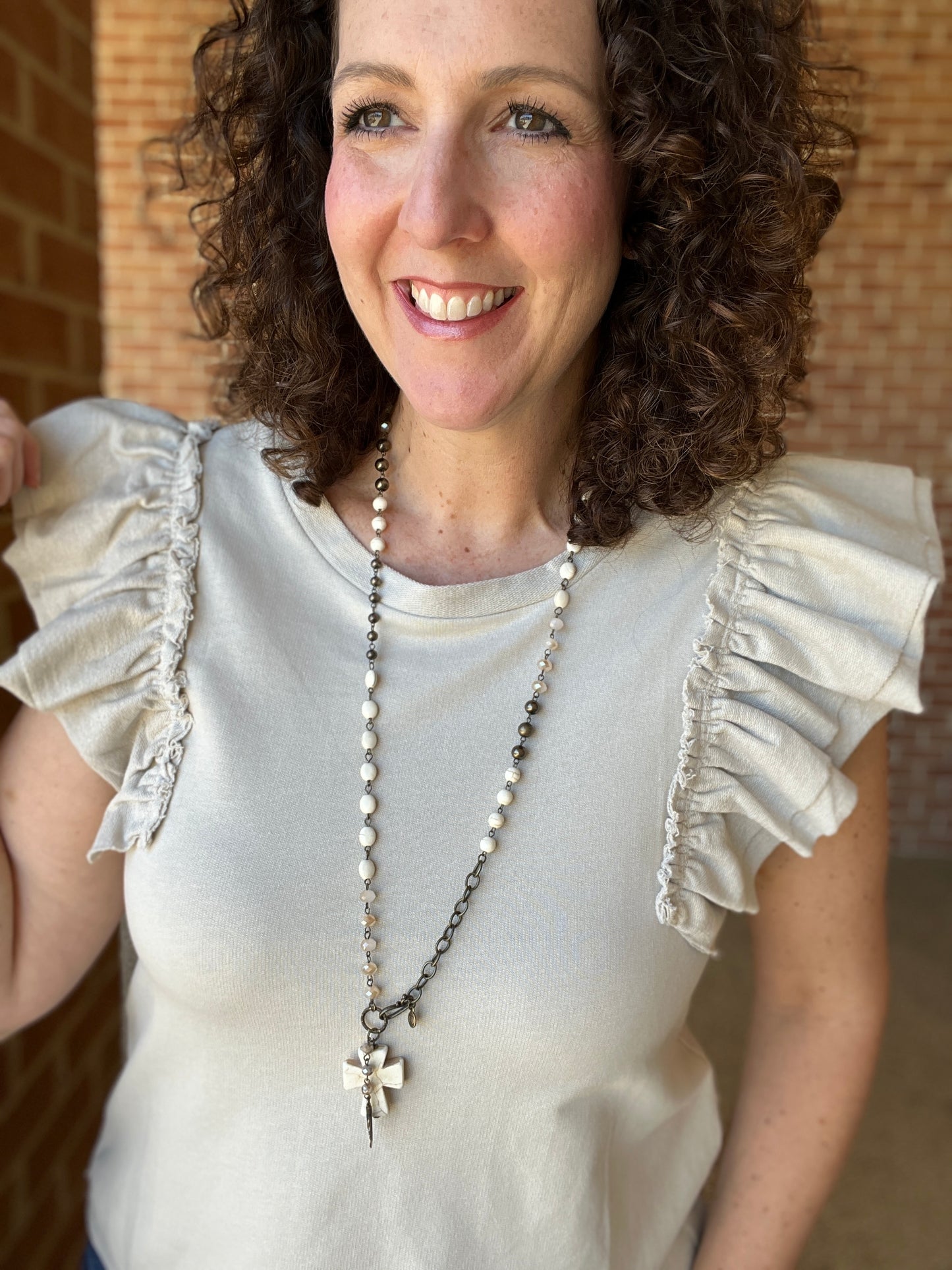 French Terry Double Ruffle Sleeve Top