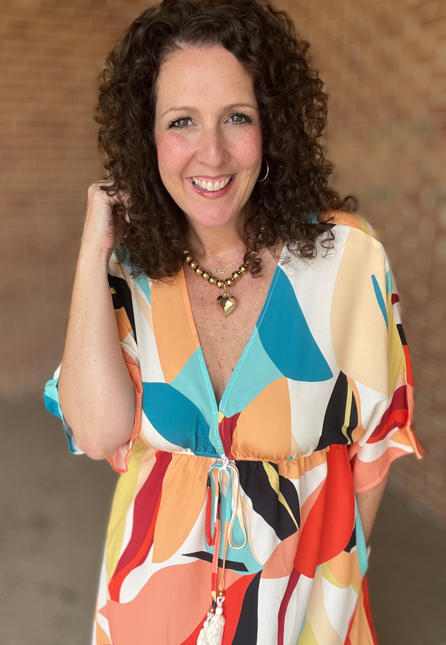 Geo Print V-Neck Dress