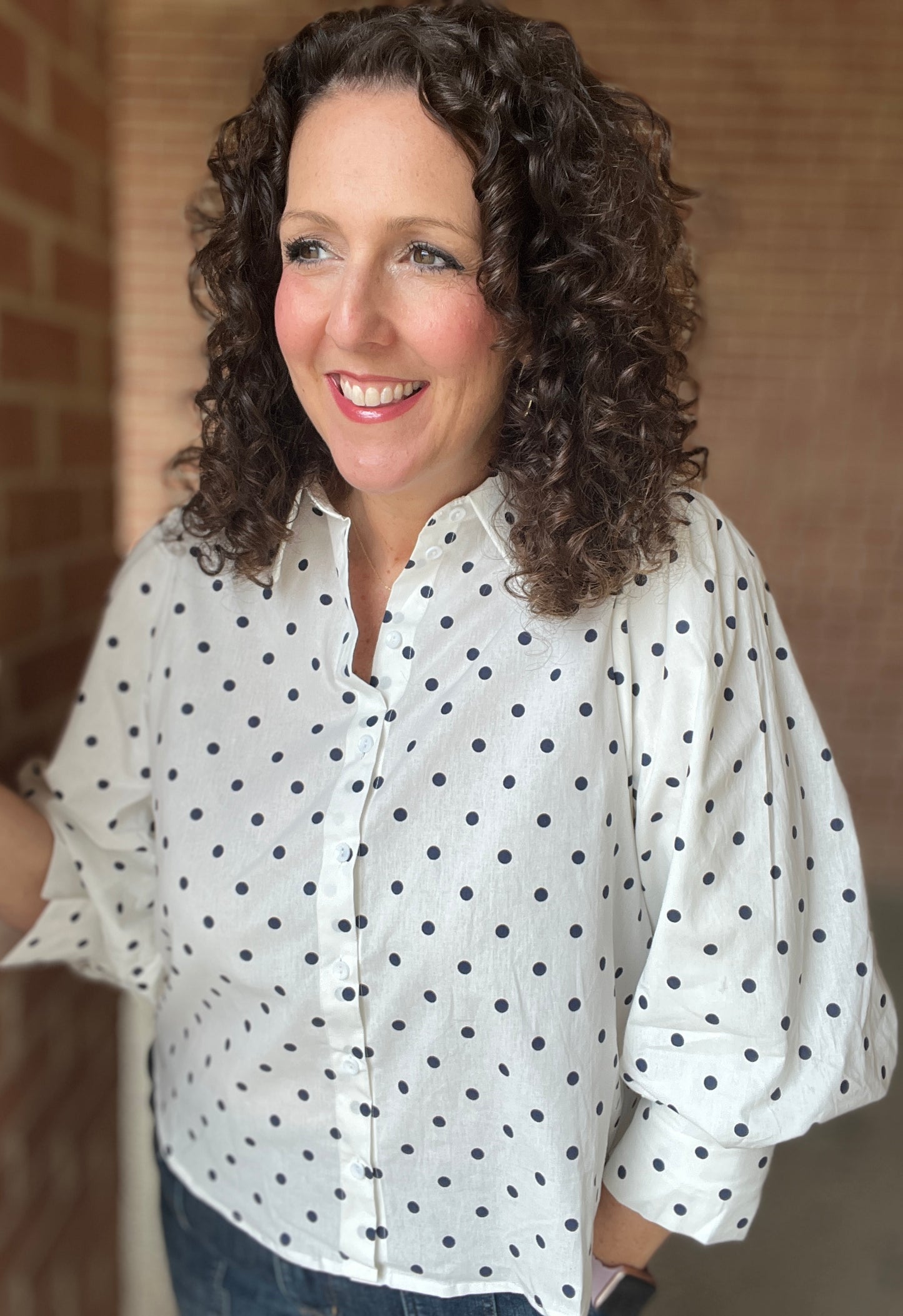 Polka Dot Puff Sleeve Blouse