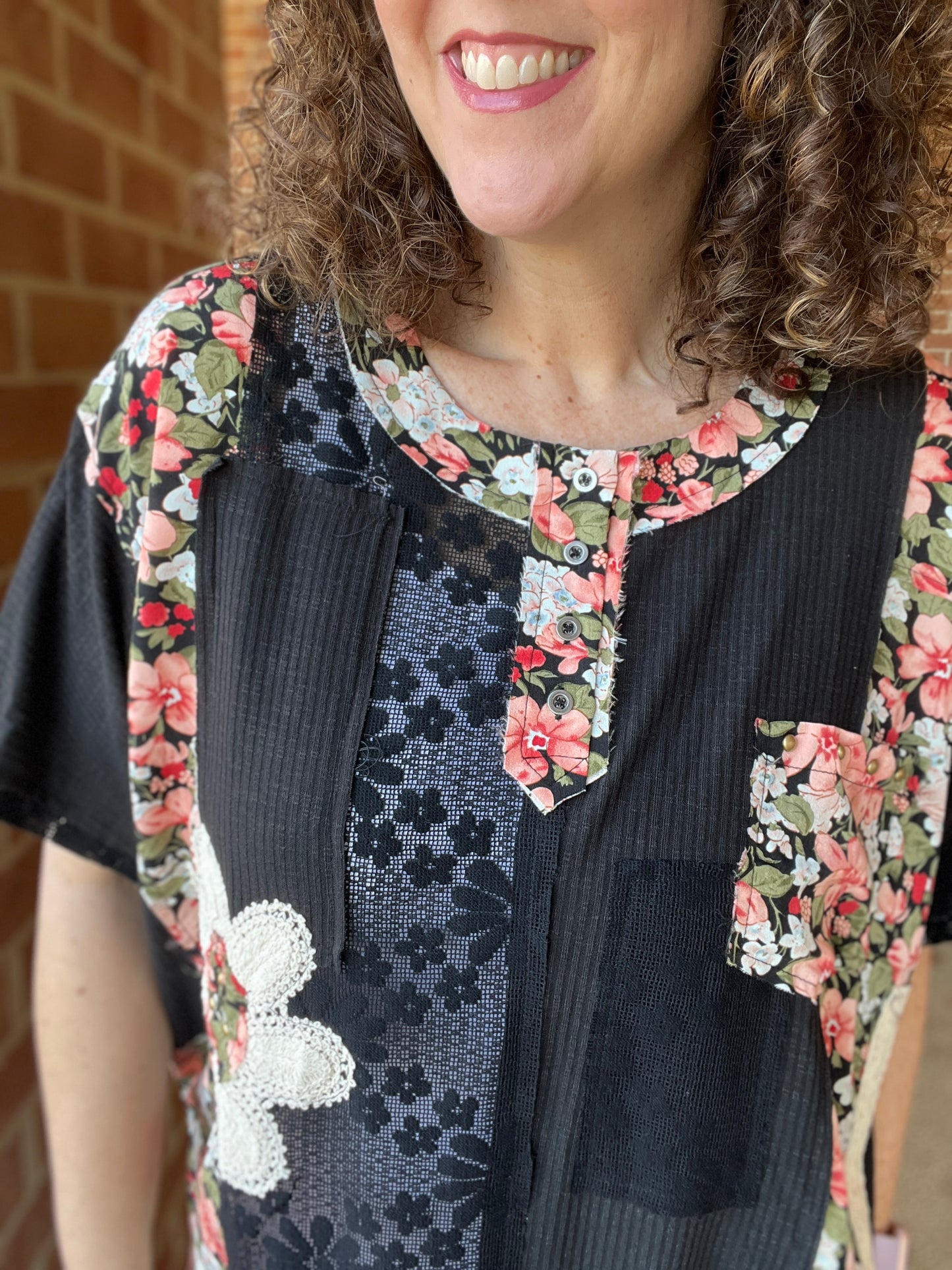 Mixed Lace and Floral Top