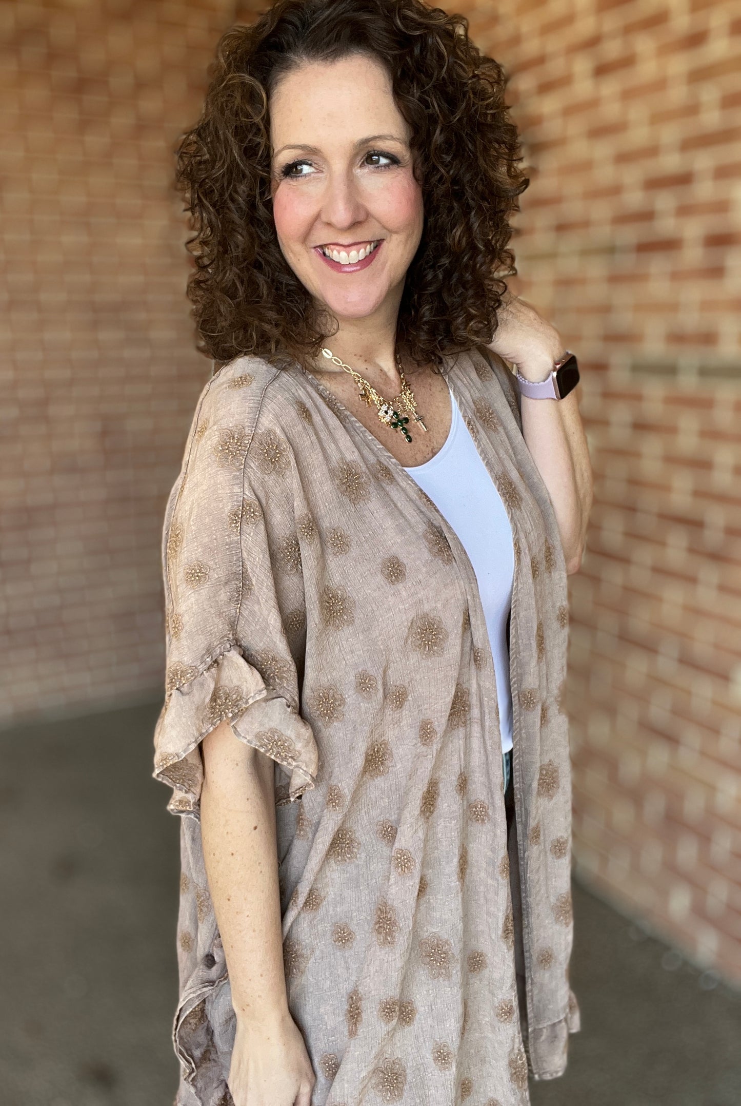 Mocha Embroidered Flower Kimono