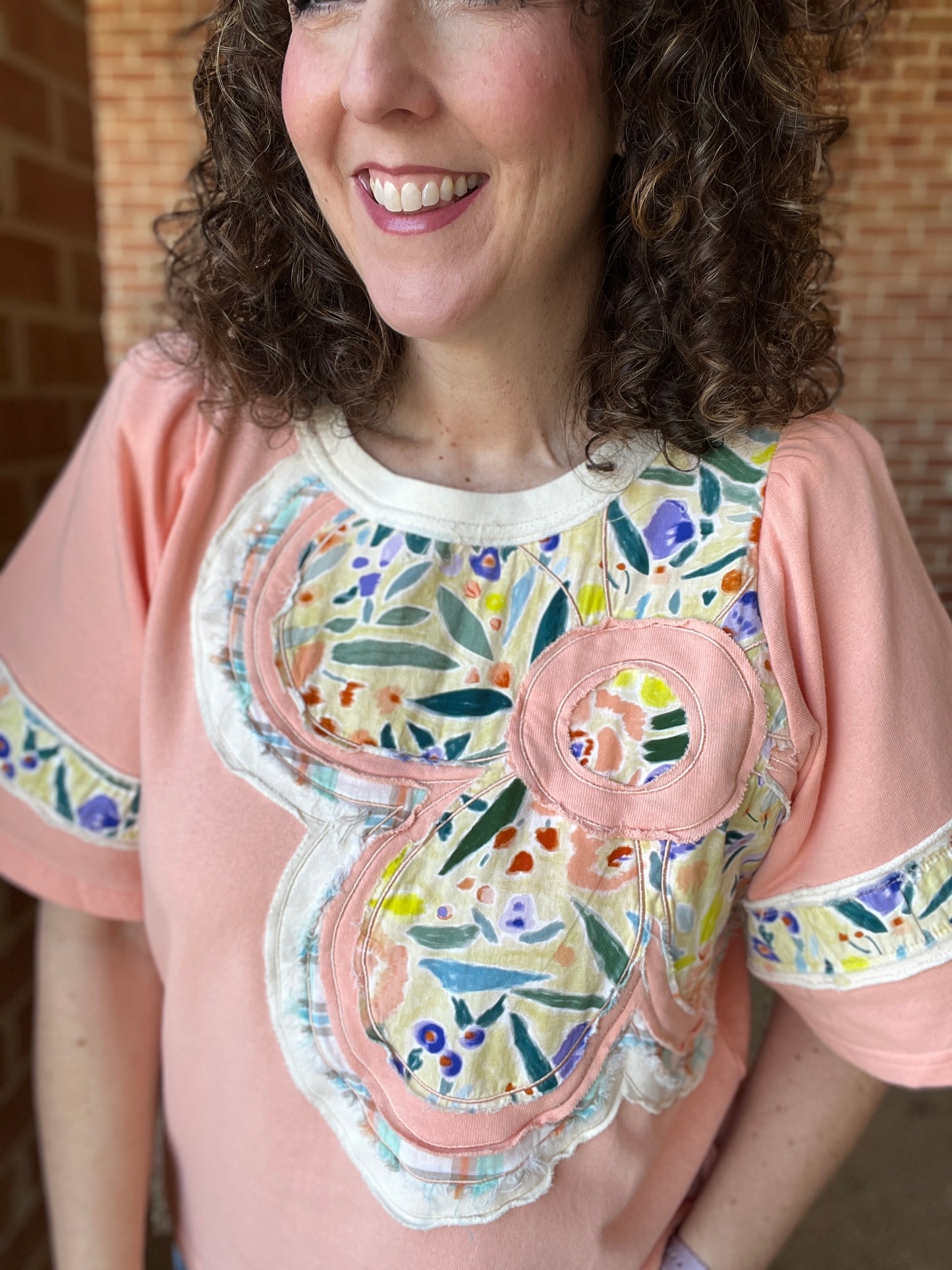 Bold Patched Flower French Terry Top