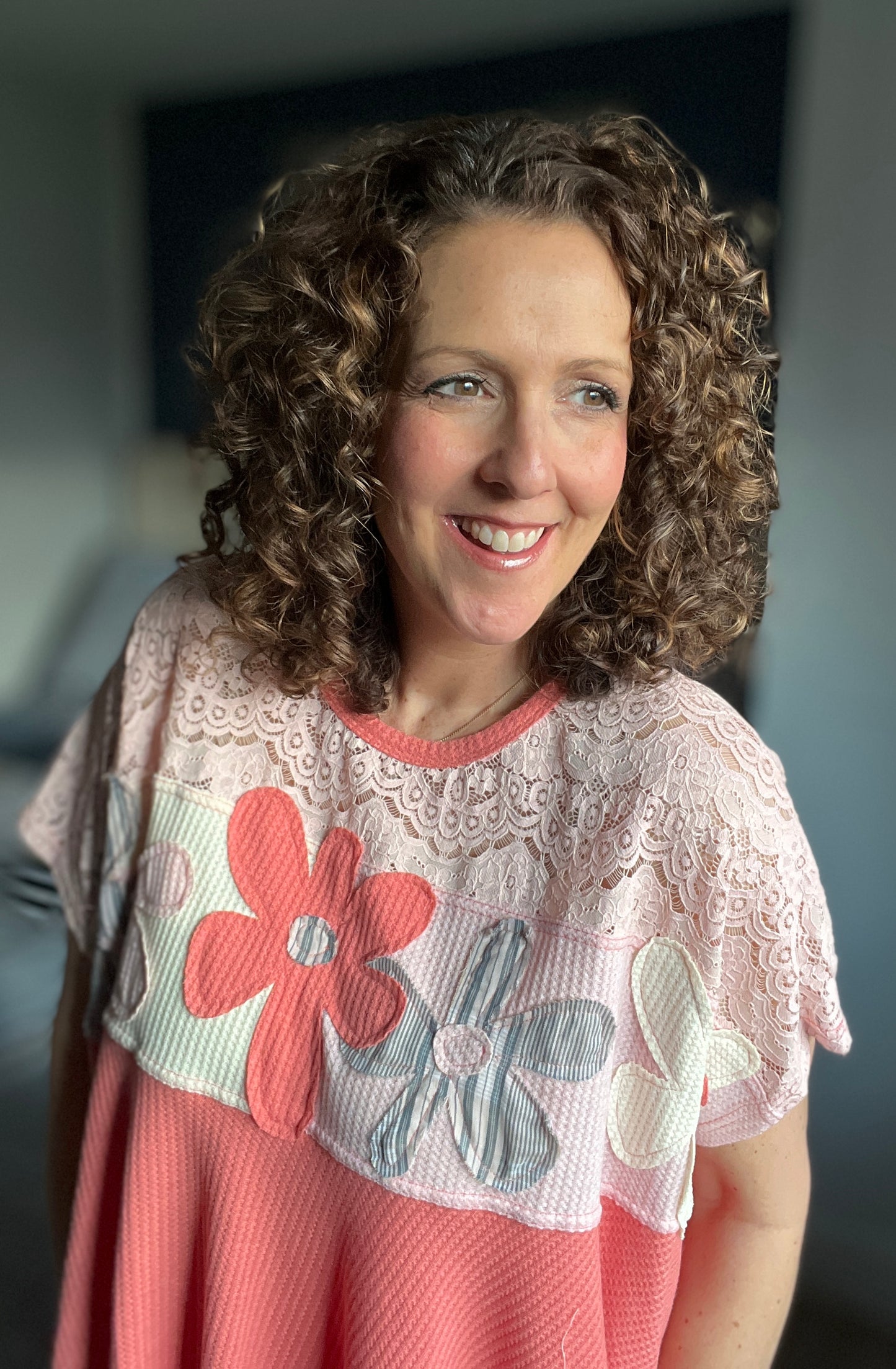 Flower Patch Lace and Waffle Top