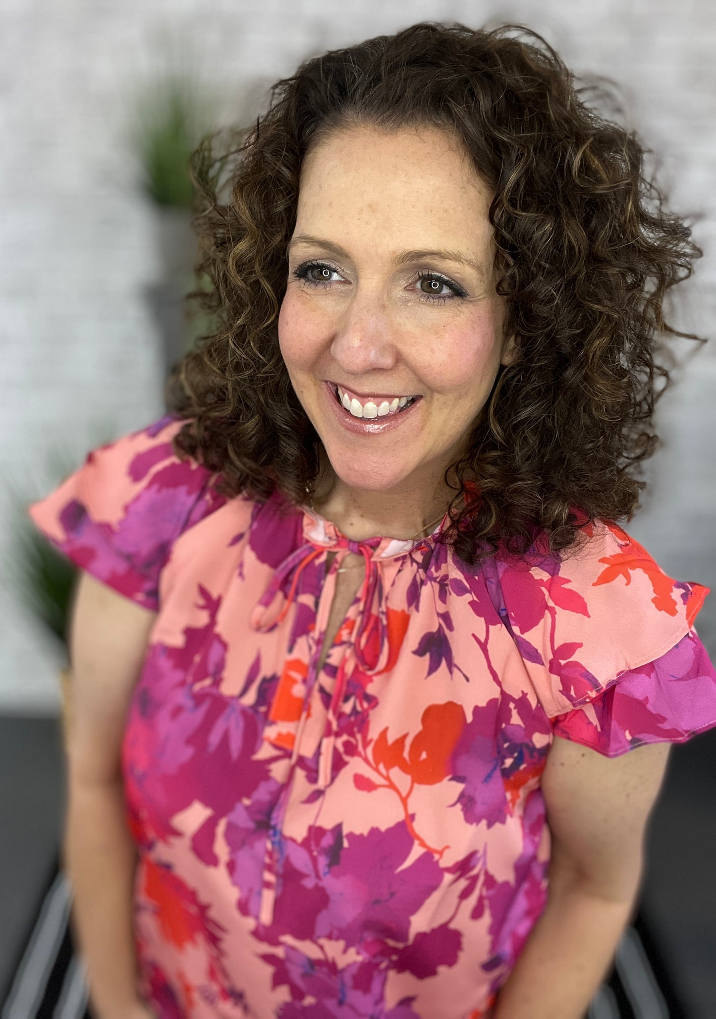 Floral Tie Front Ruffle Sleeve Top