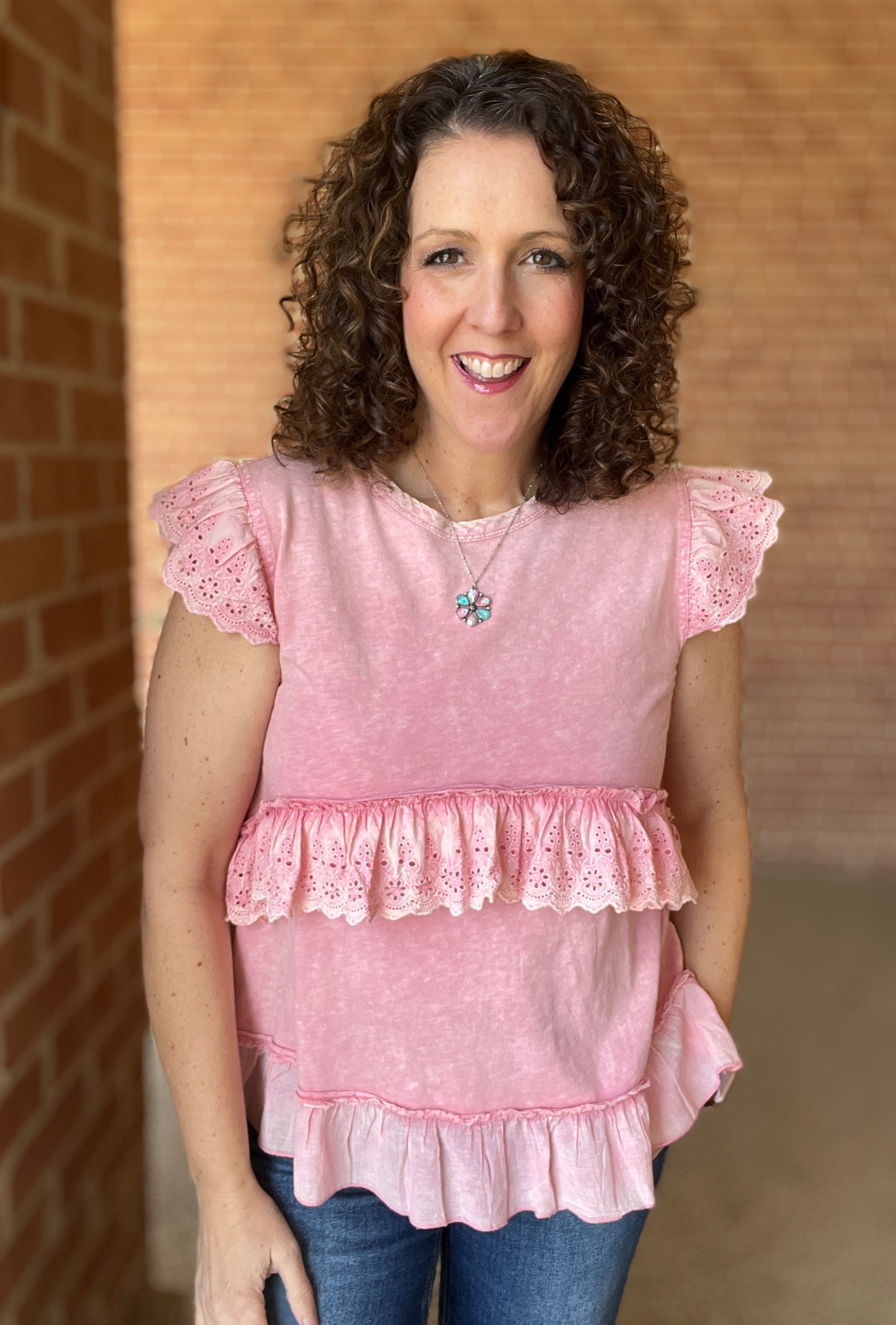 Tiered Eyelet Ruffle Top