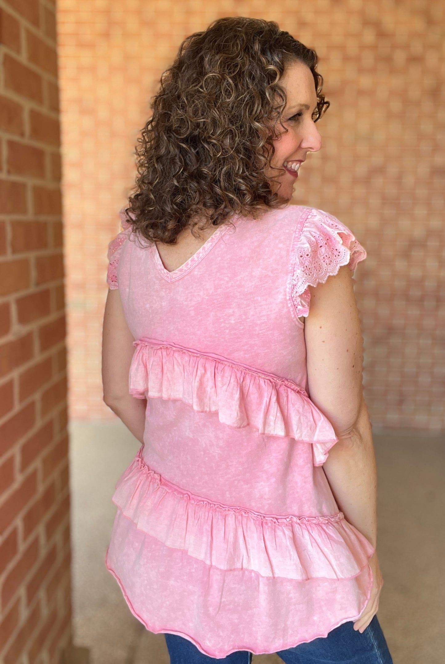 Tiered Eyelet Ruffle Top