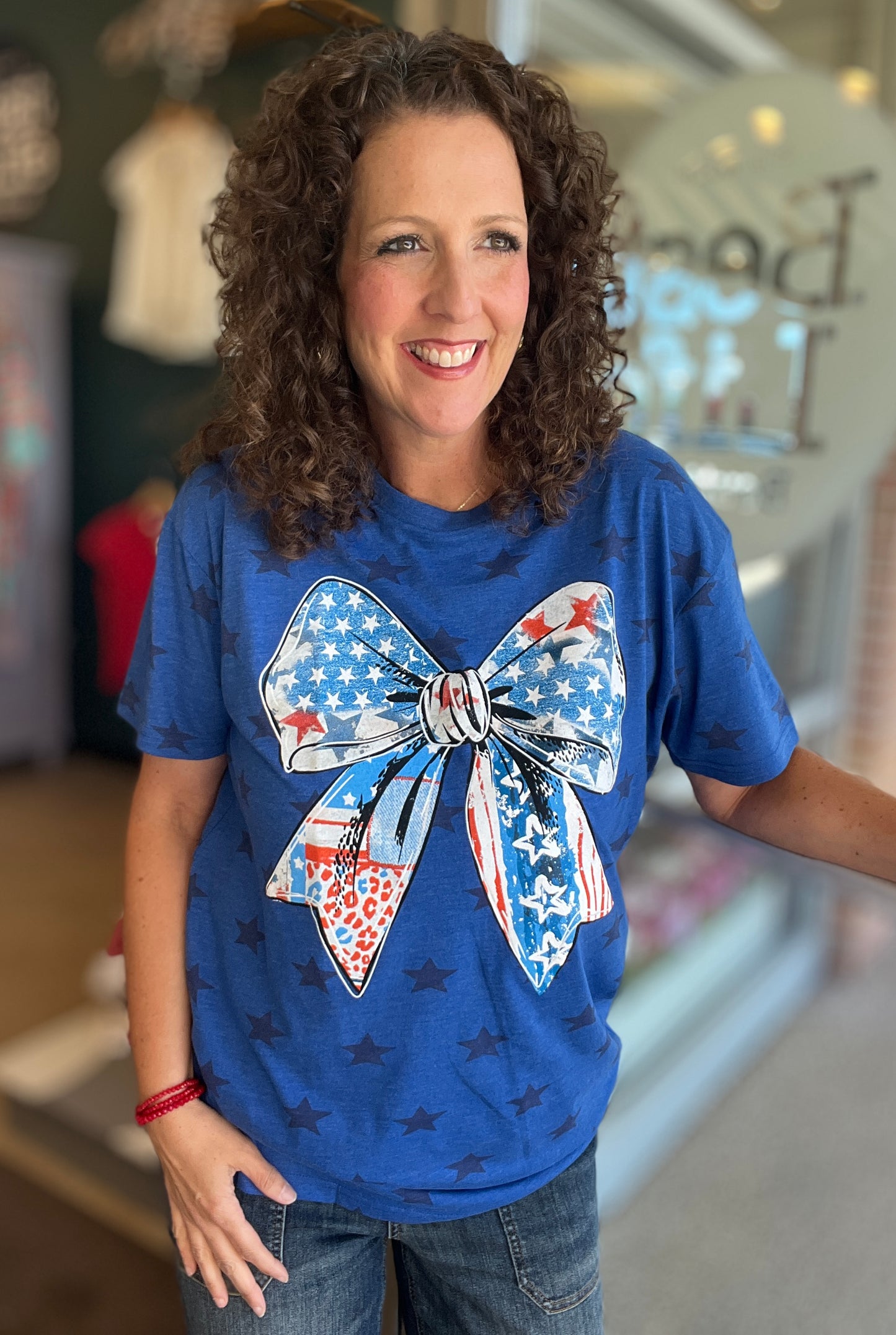 STAR PRINT PATRIOTIC BOW Graphic Tee