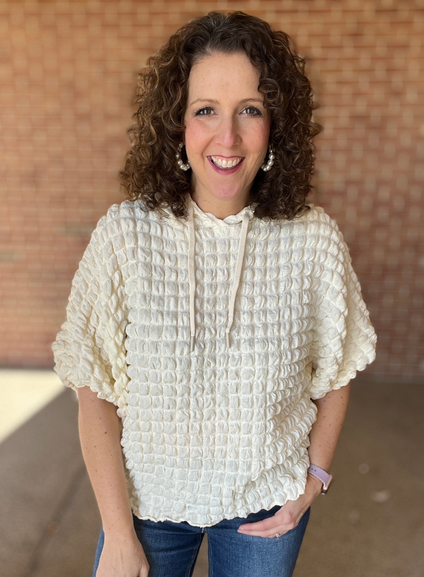Puffy Textured Short Sleeve Hoodie