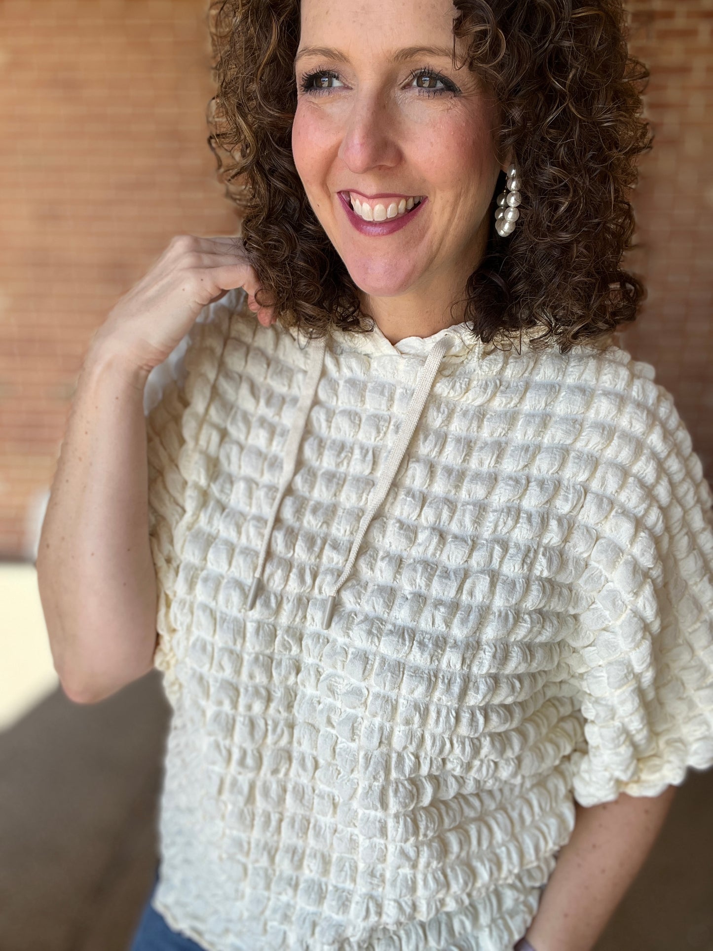Puffy Textured Short Sleeve Hoodie