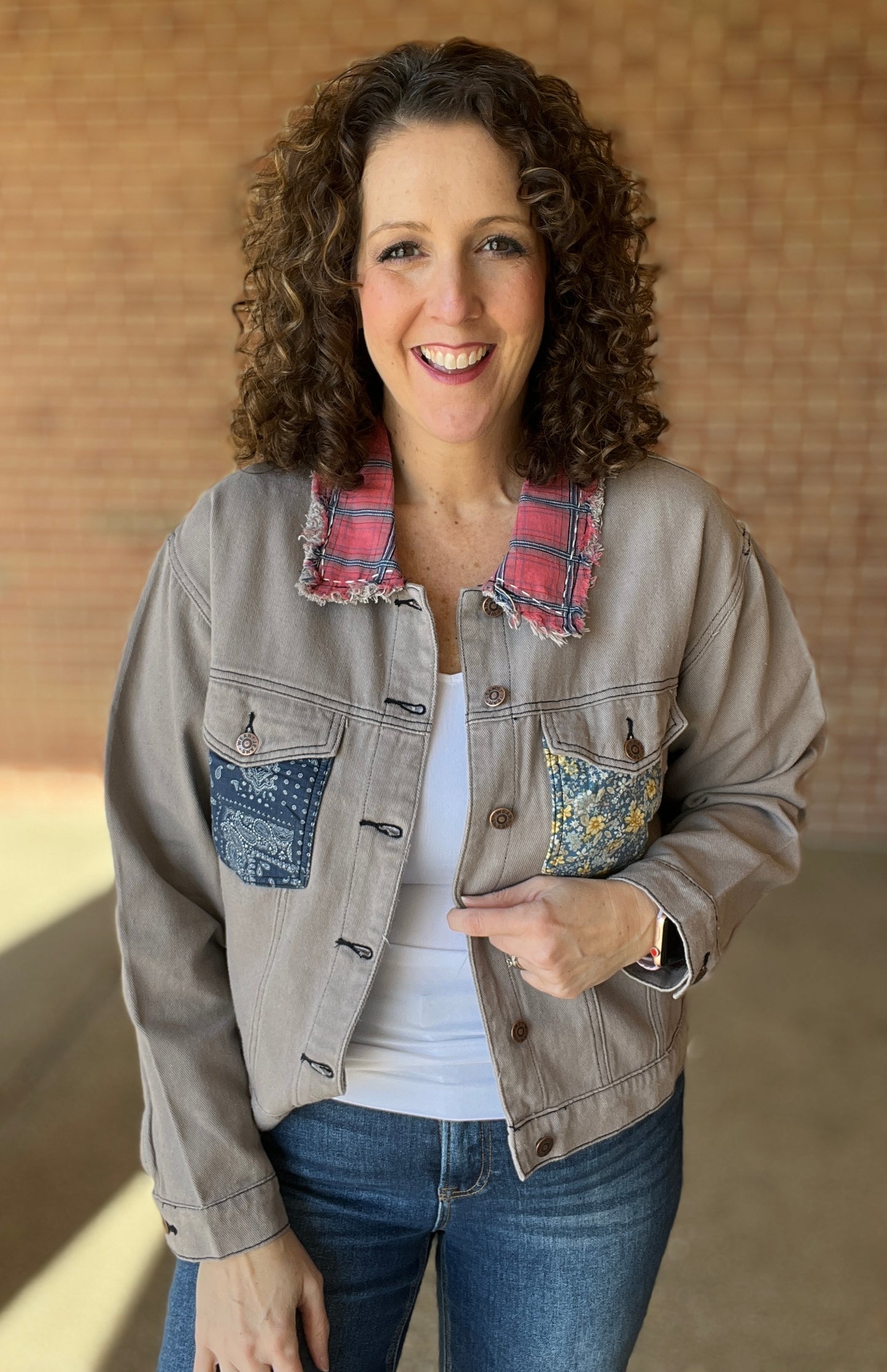 Patched & Plaid Cotton Twill Jacket