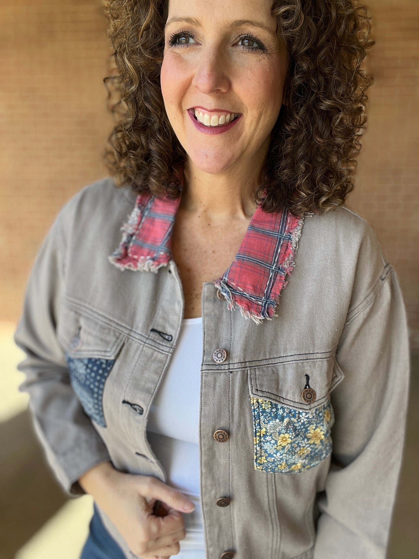 Patched & Plaid Cotton Twill Jacket