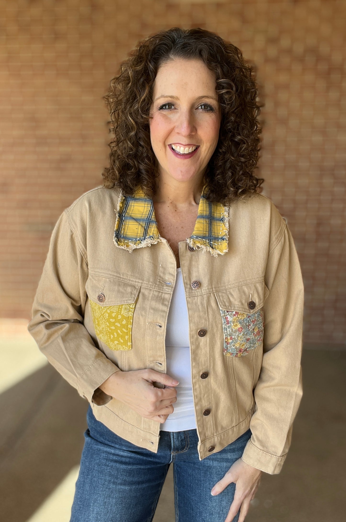 Patched & Plaid Cotton Twill Jacket