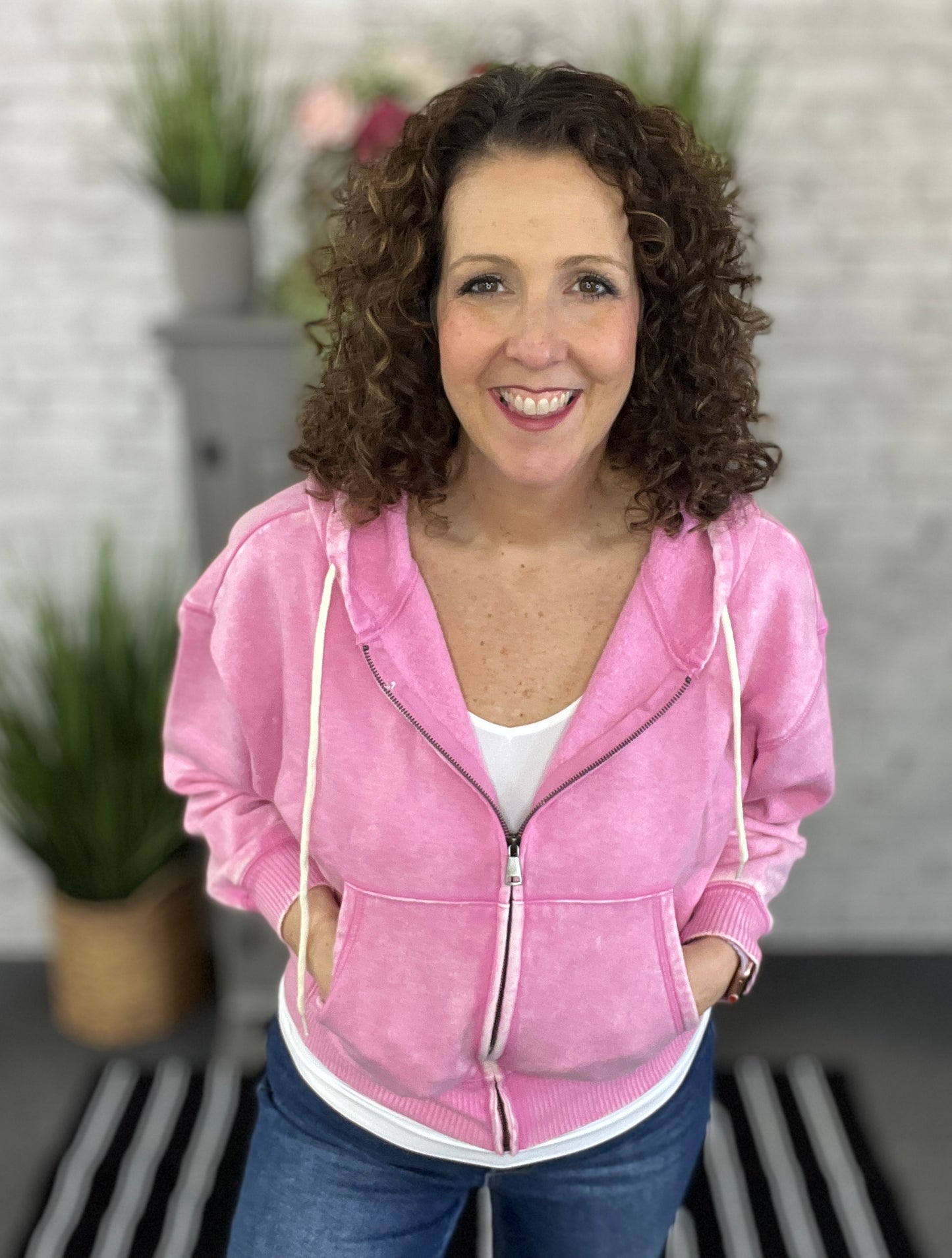 Acid Wash Zip Up Hoodie