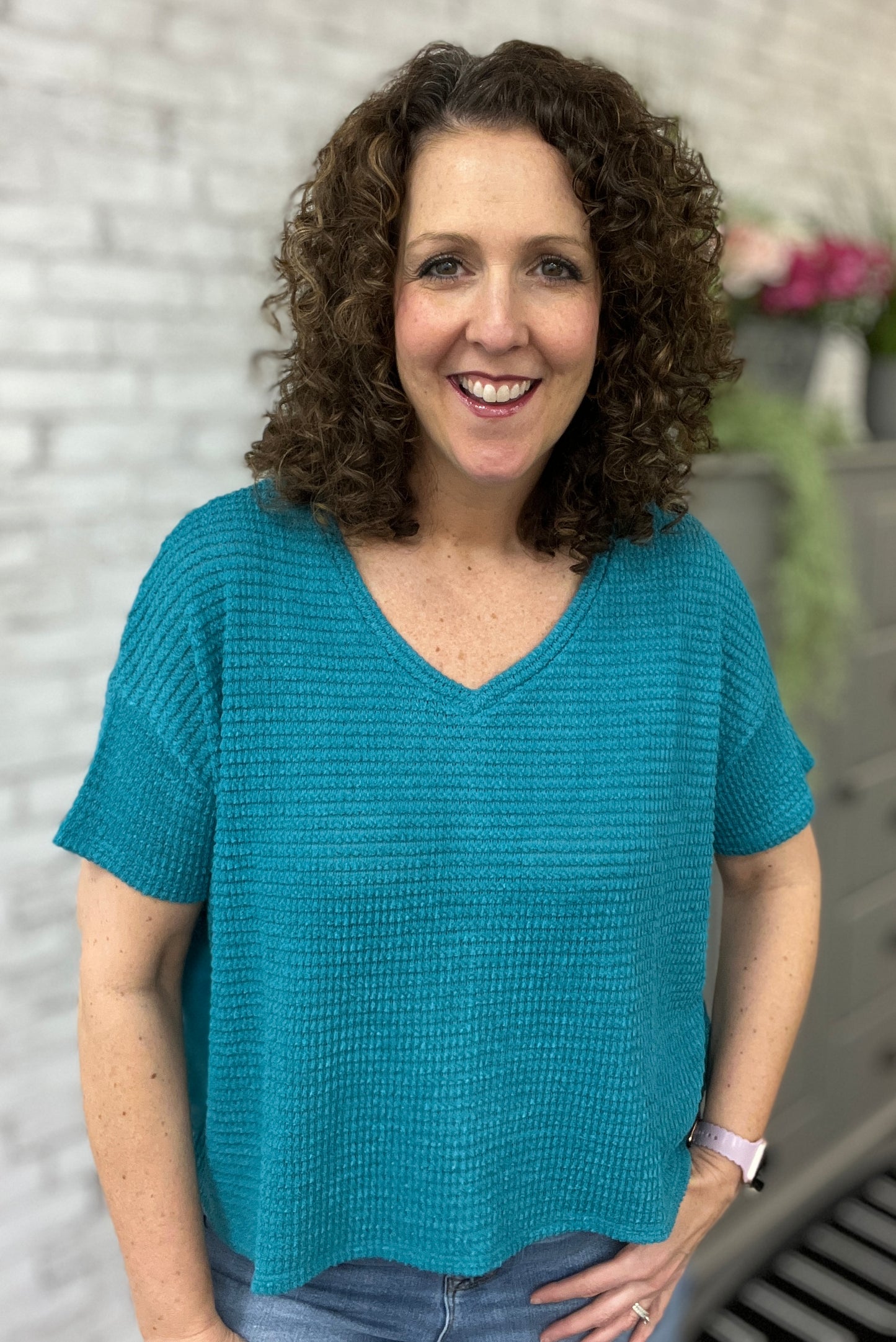 Drop Shoulder Chunky Waffle Top