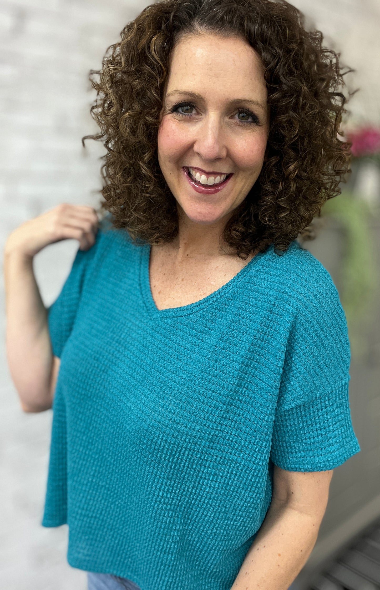 Drop Shoulder Chunky Waffle Top