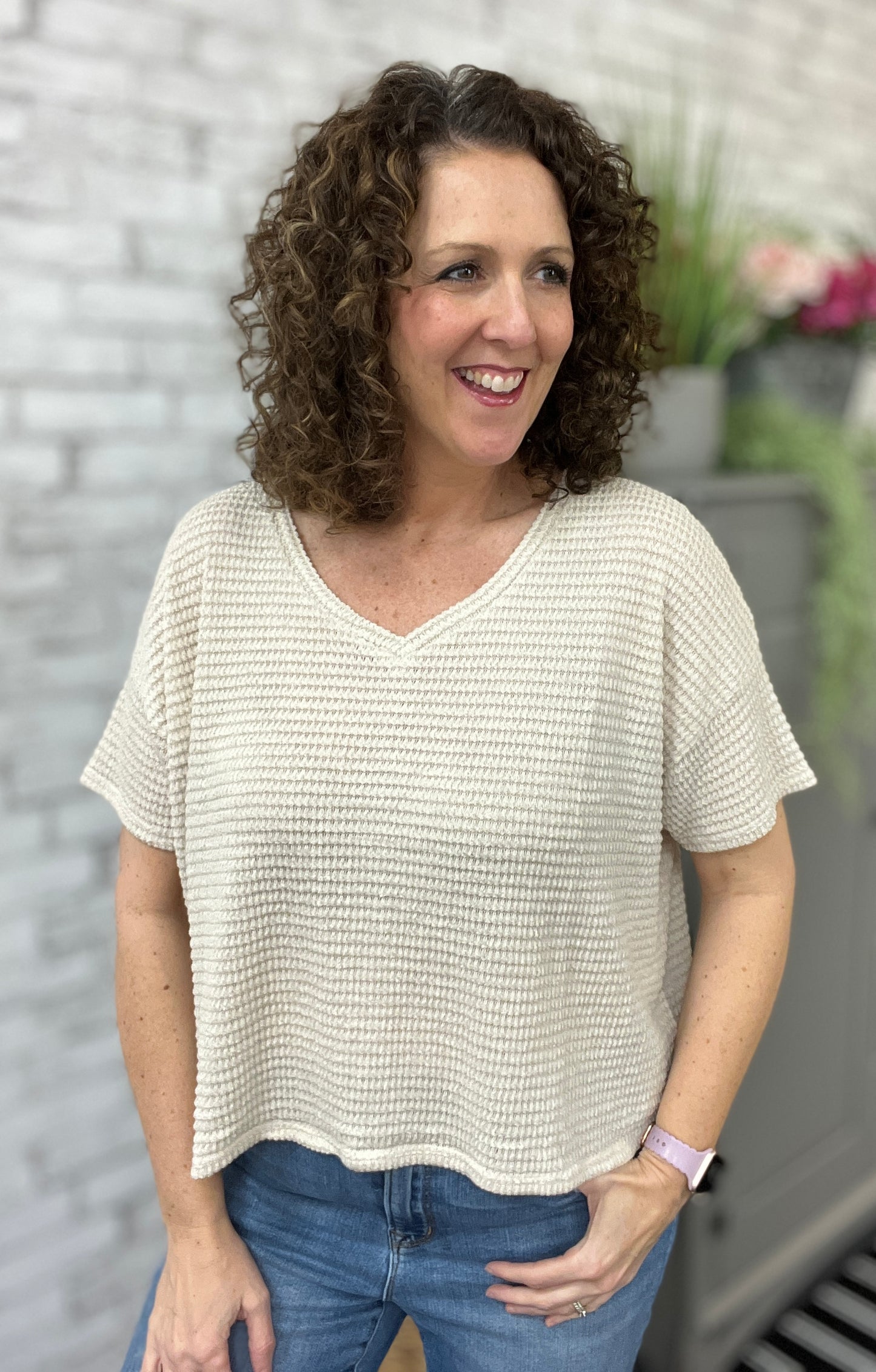 Drop Shoulder Chunky Waffle Top