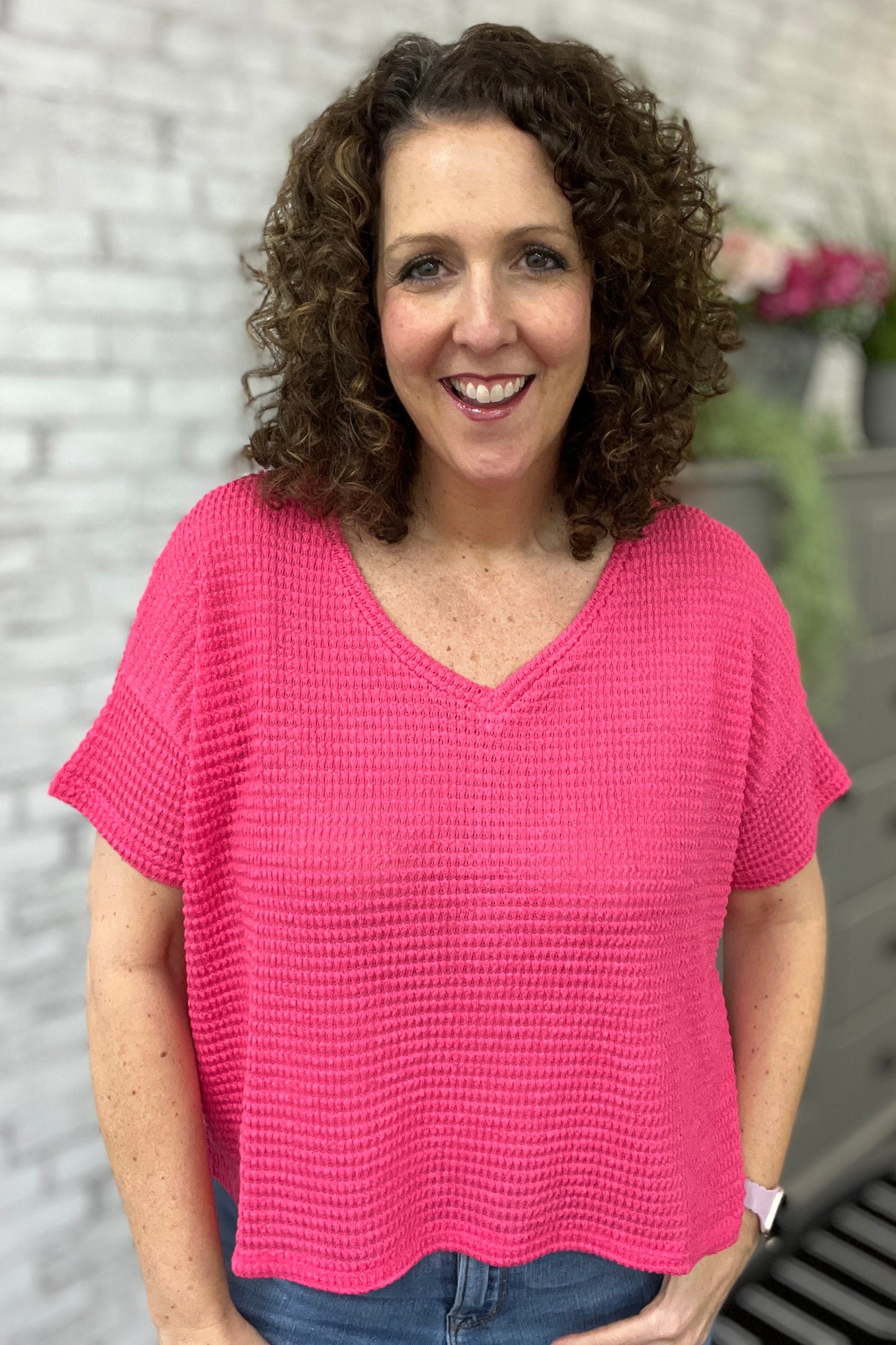 Drop Shoulder Chunky Waffle Top