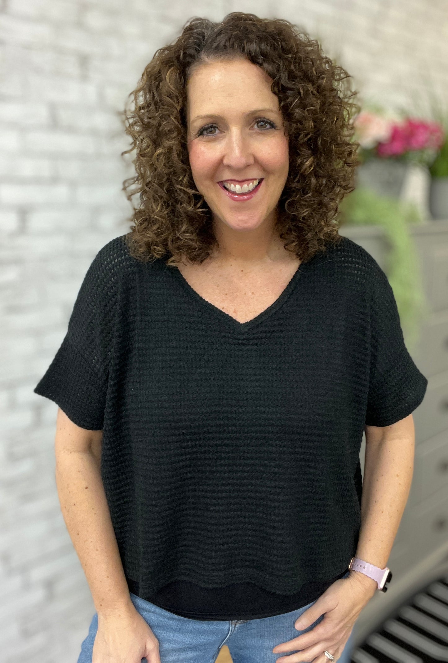 Drop Shoulder Chunky Waffle Top