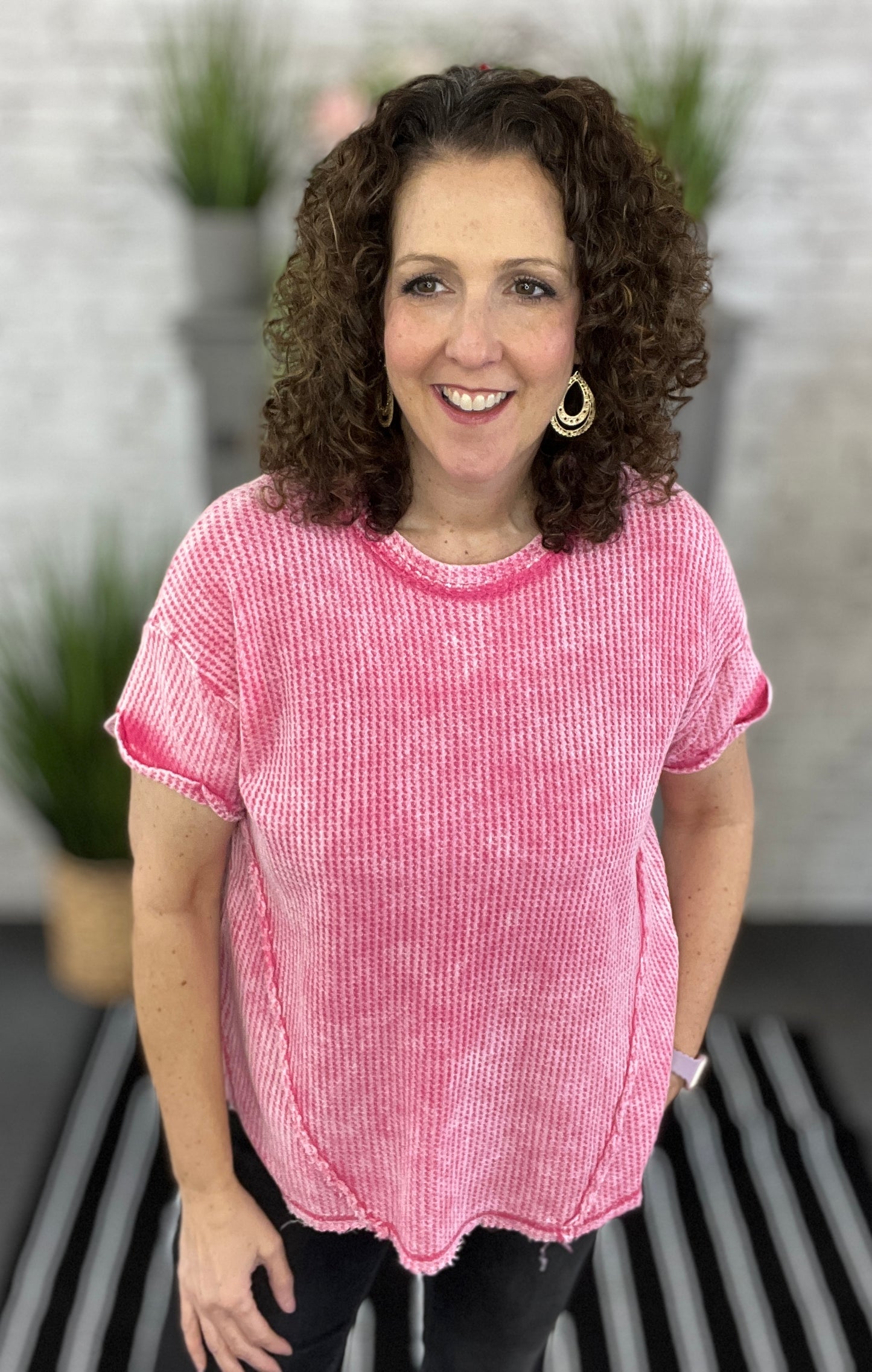 Washed Waffle Knit Top