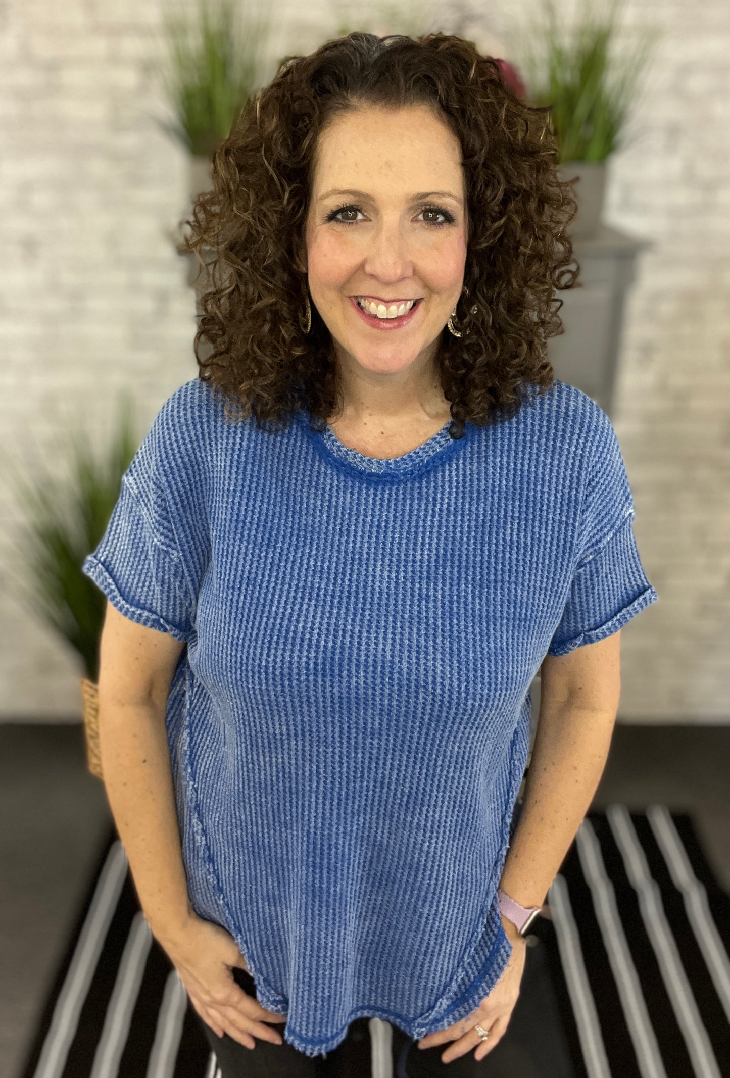 Washed Waffle Knit Top