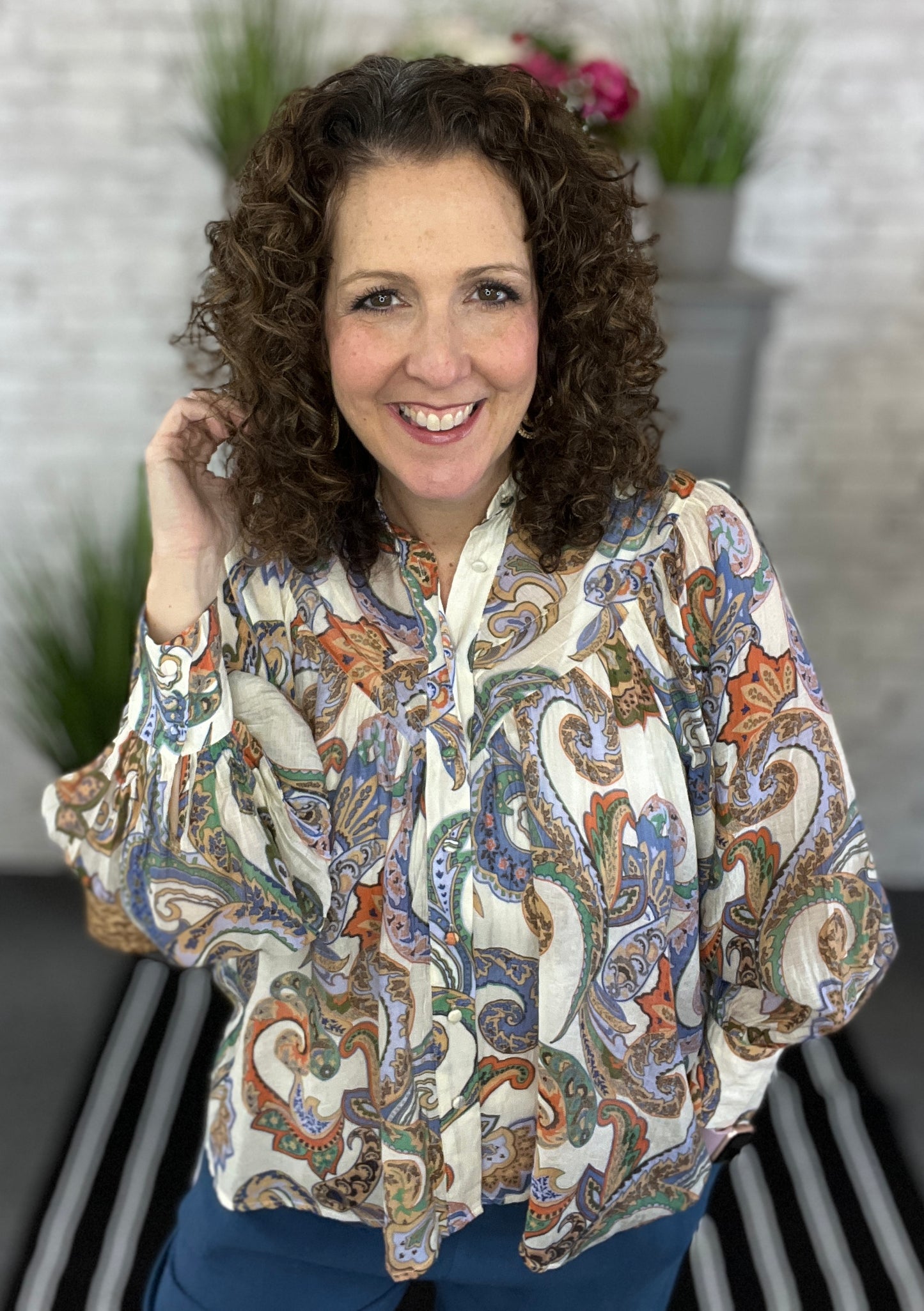 Paisley Bubble Sleeve Blouse