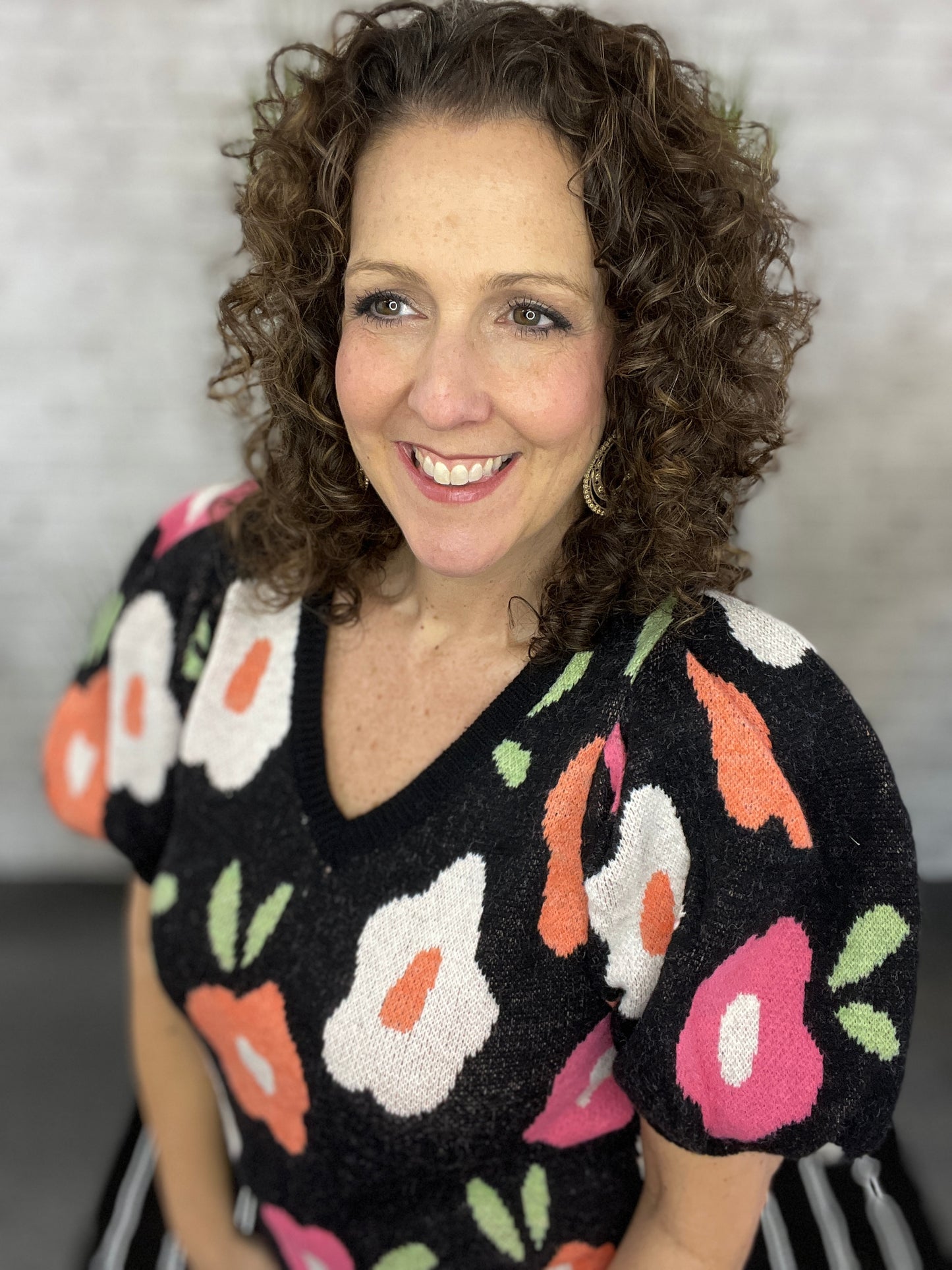 Floral Puff Sleeve Sweater