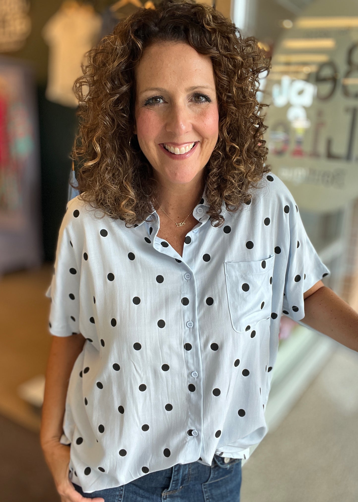 Polka Dot Button Down Top