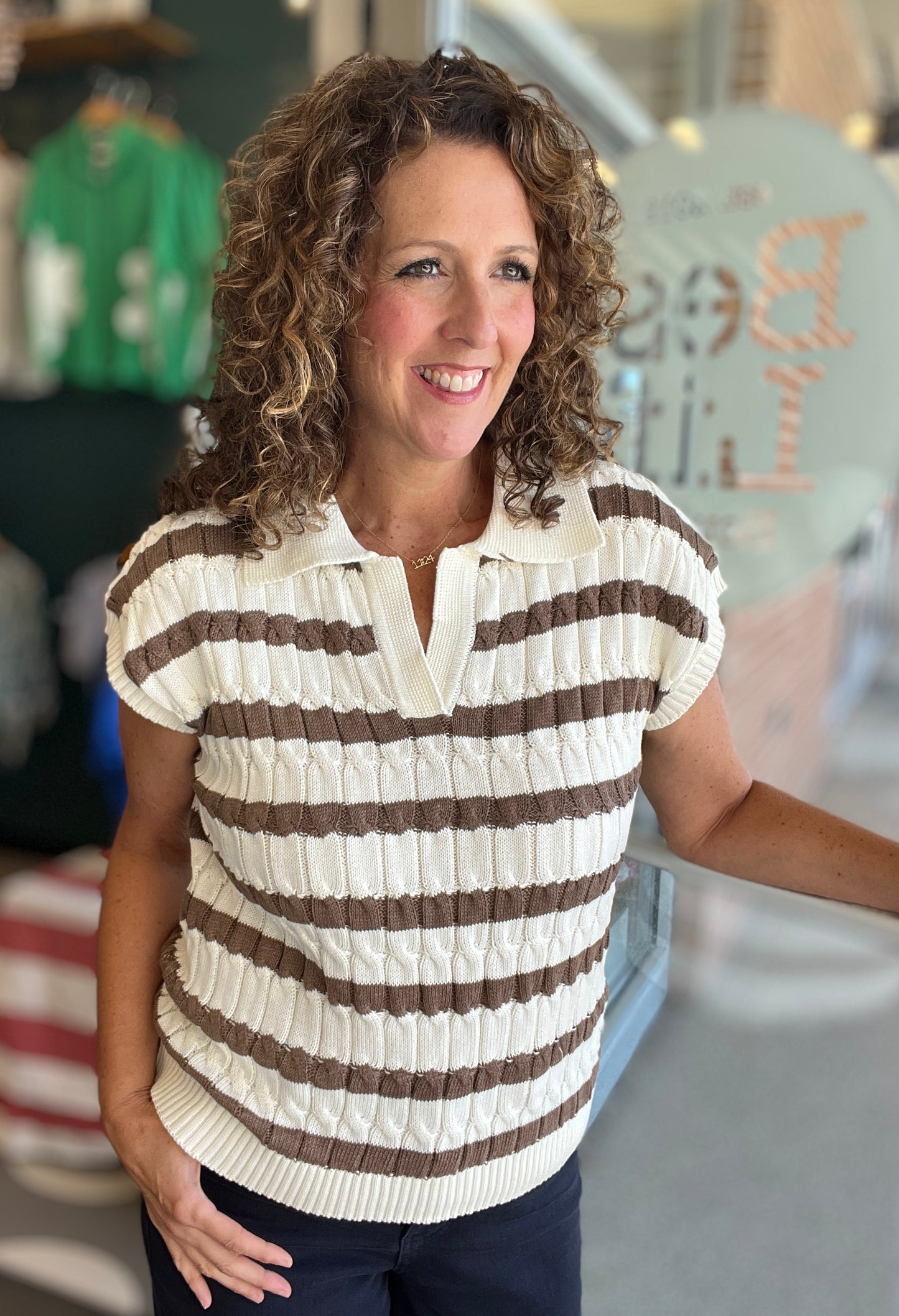 Textured Stripe Collared Sweater