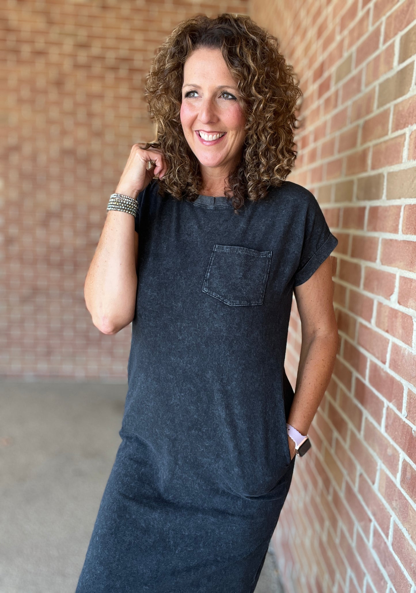 Acid Wash Midi T-Shirt Dress