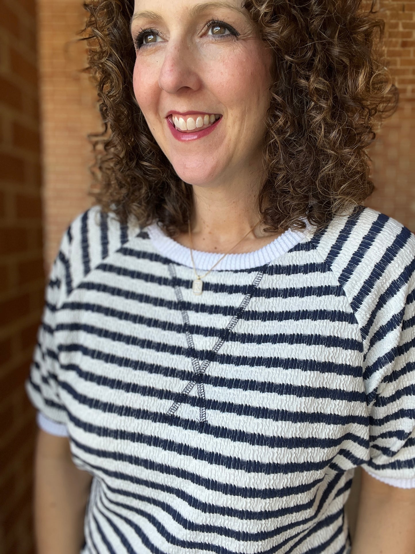 Textured Stripe Raglan Sleeve Top