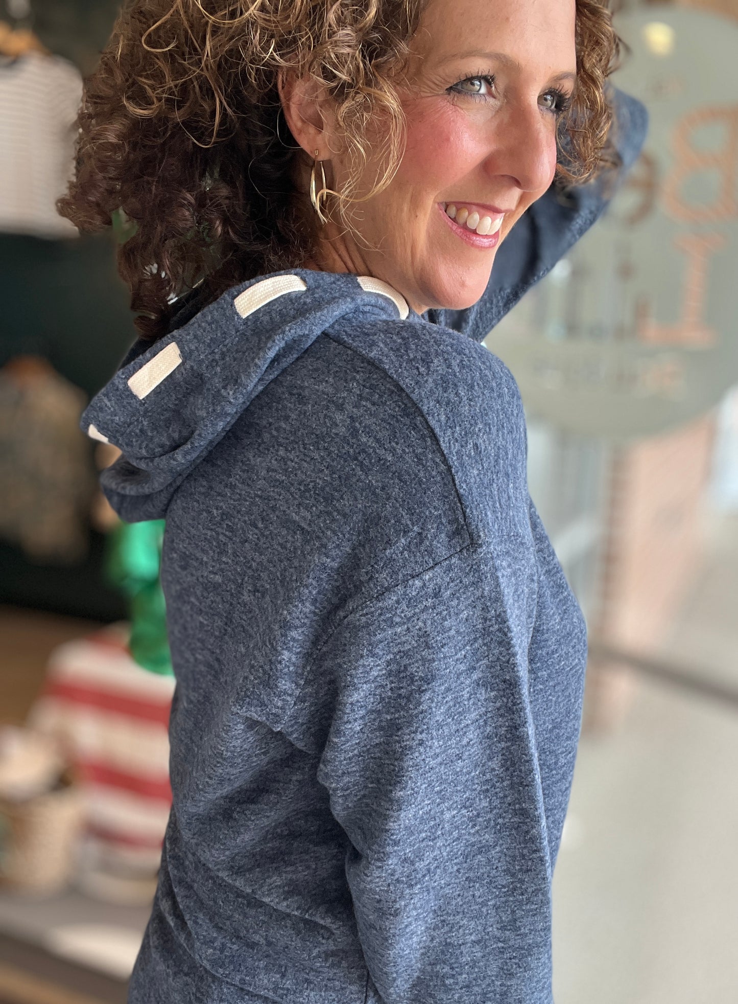 Soft Hoodie with Woven Drawstring