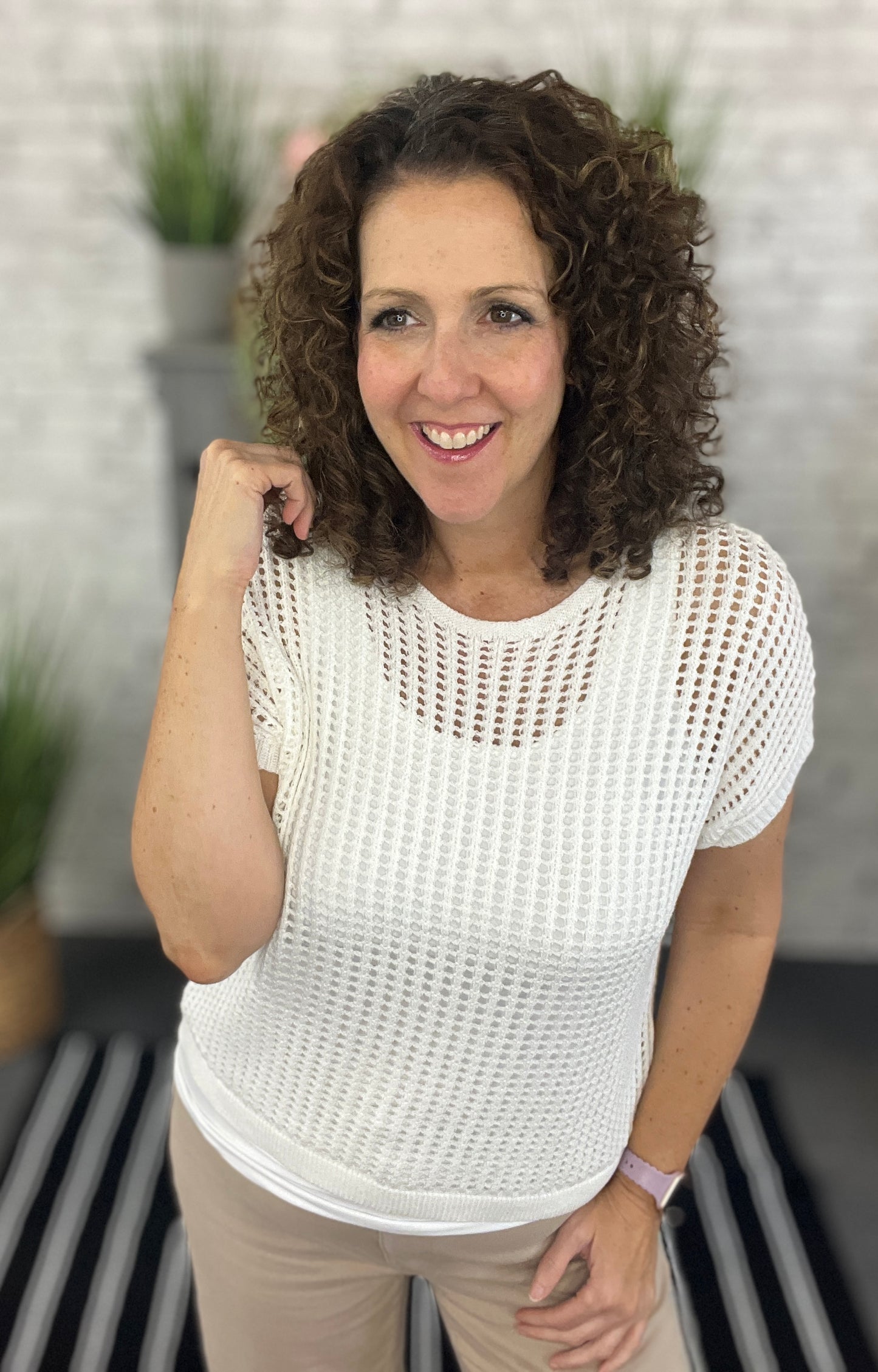 Short Sleeve Open Knit Sweater