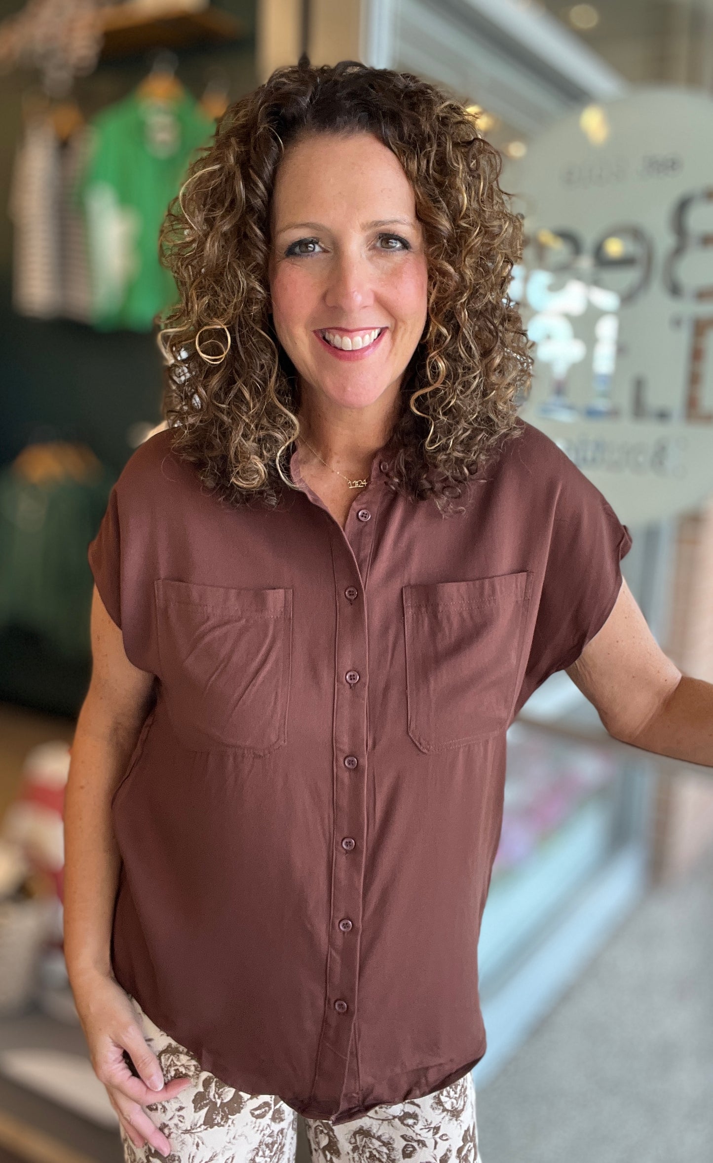 Simple Collar Cap Sleeve Blouse