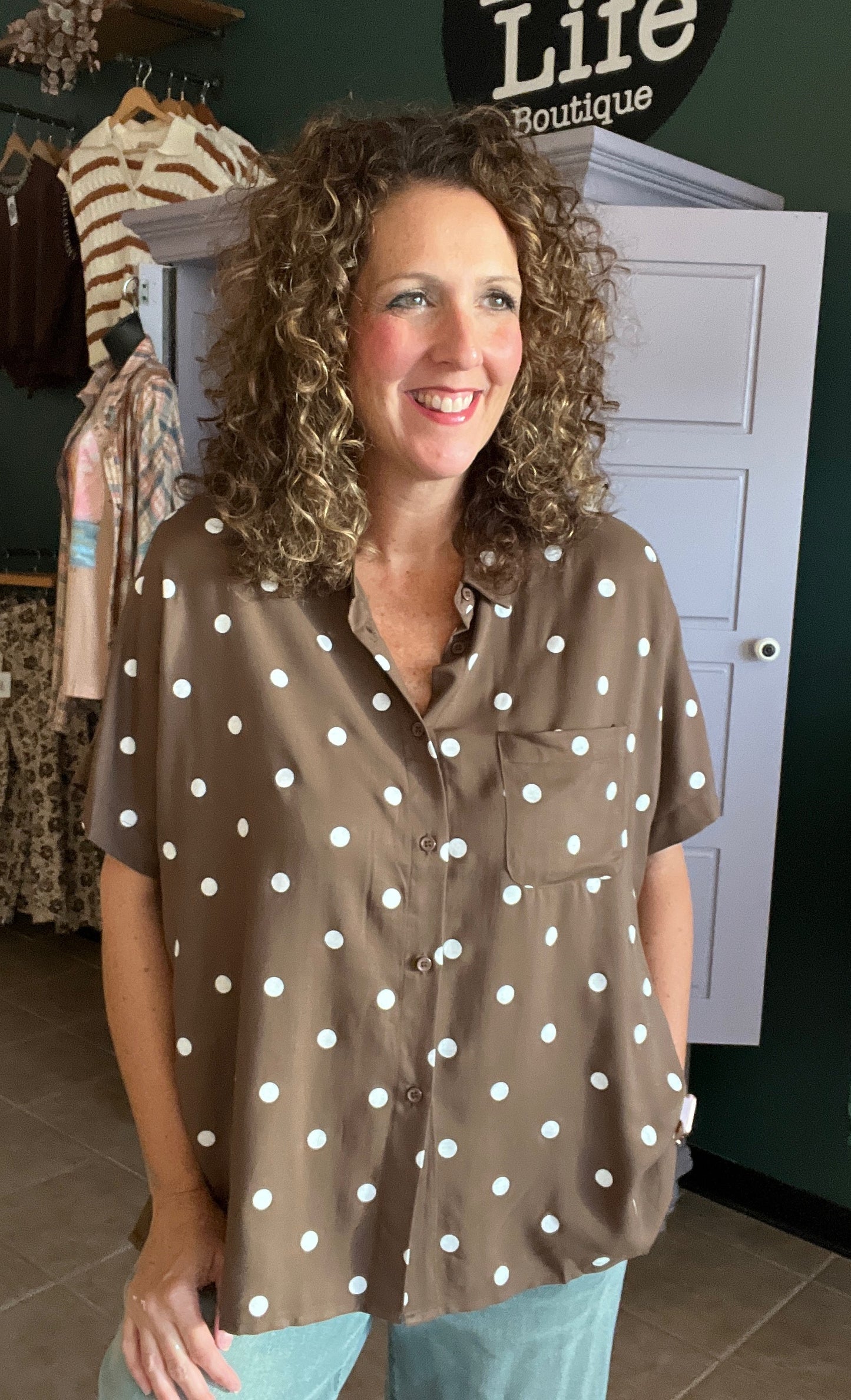 Polka Dot Button Down Top