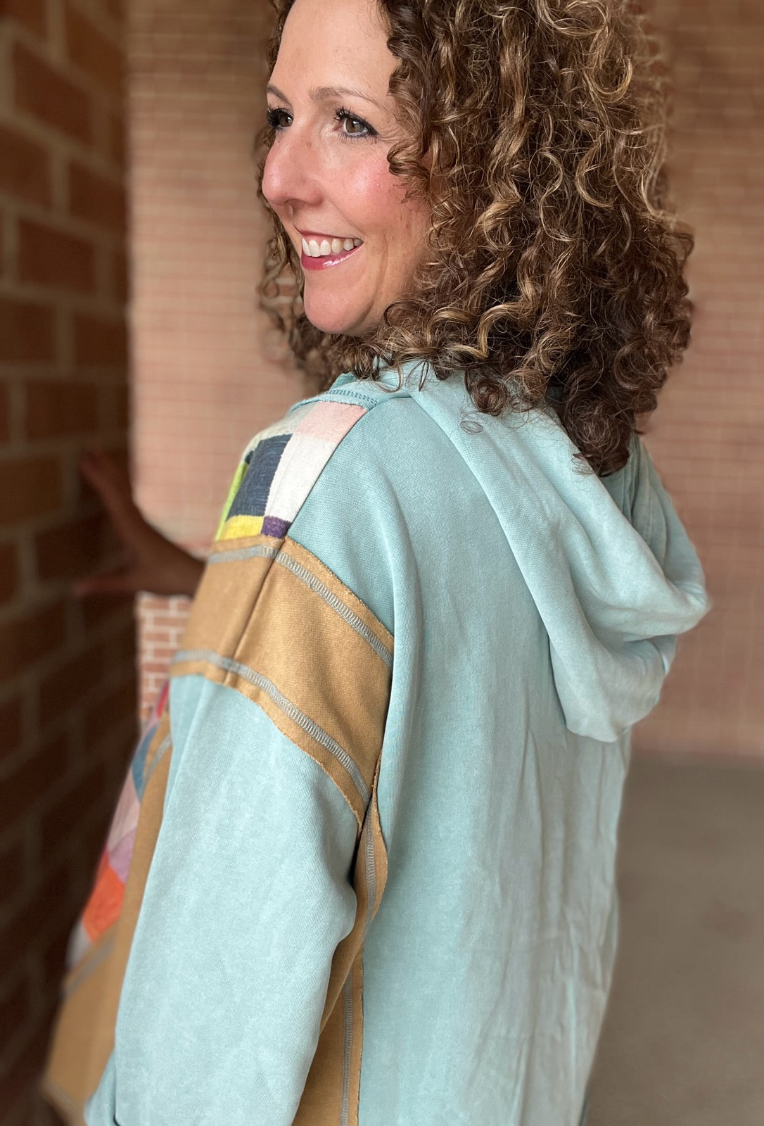 Checker Print Mixed Color Block Hoodie