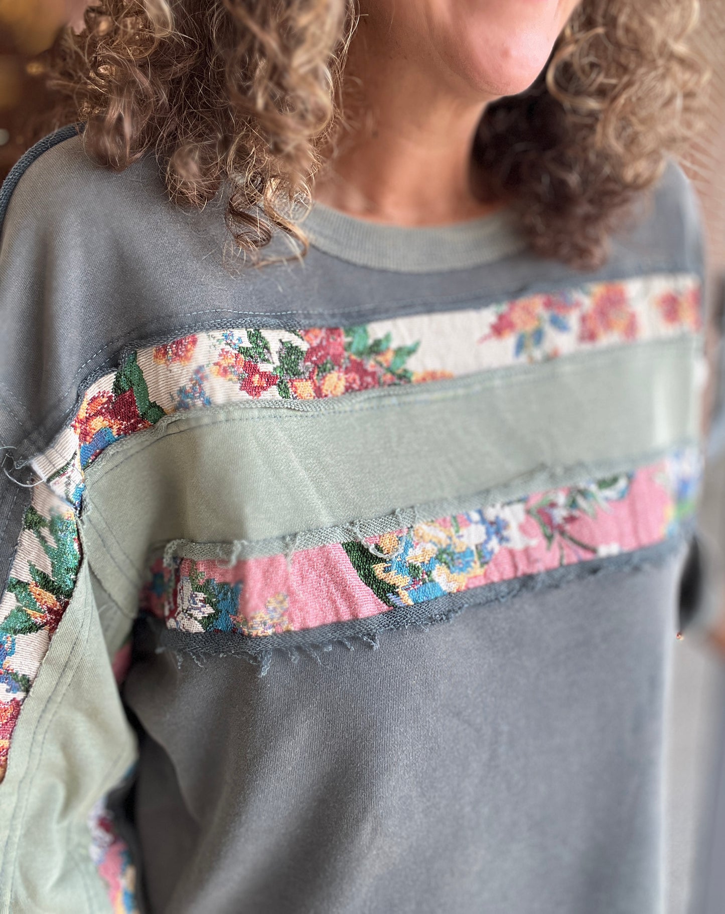 Patched Mineral Wash Sweatshirt with Jacquard Detail