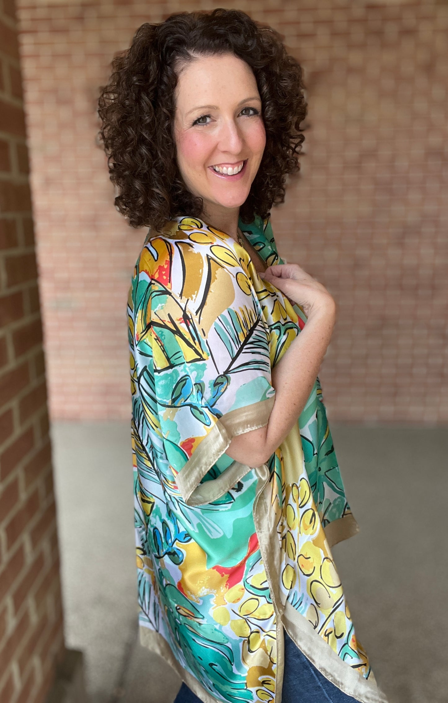 Green Tropical Print Kimono