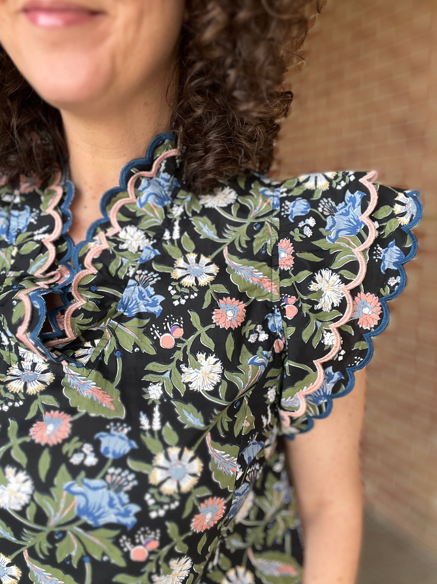 Embroidered Scalloped Edge Floral Top