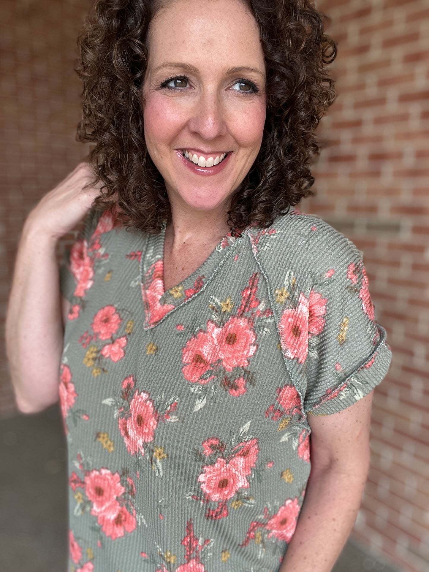 Corded Floral V Neck Top