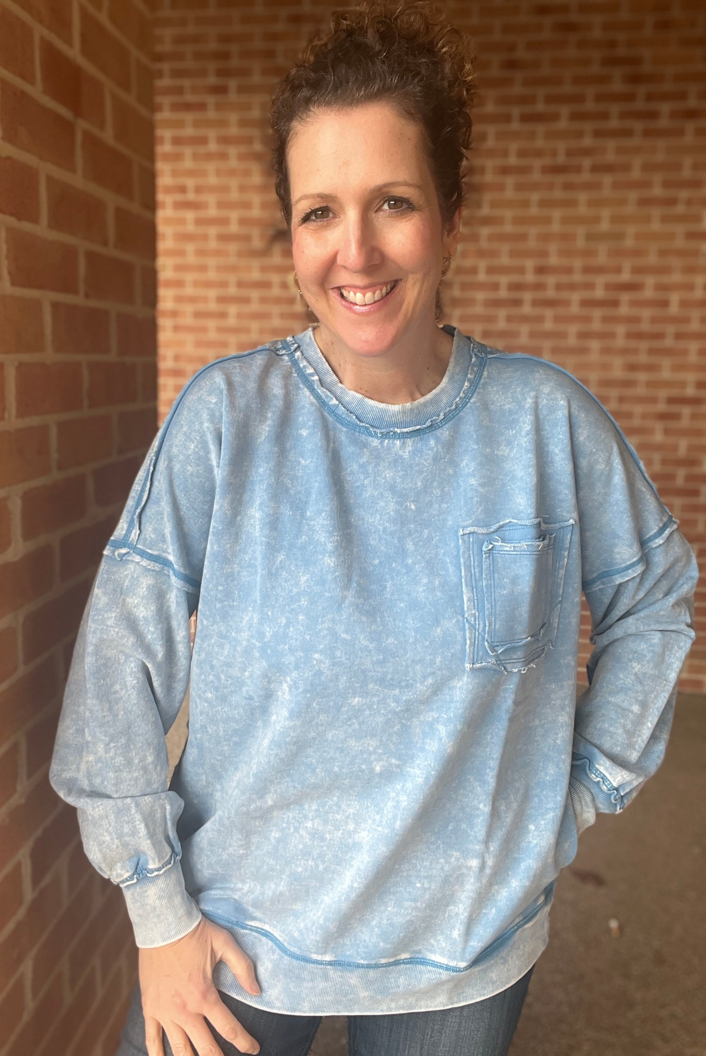 Acid Wash Pullover with Pockets