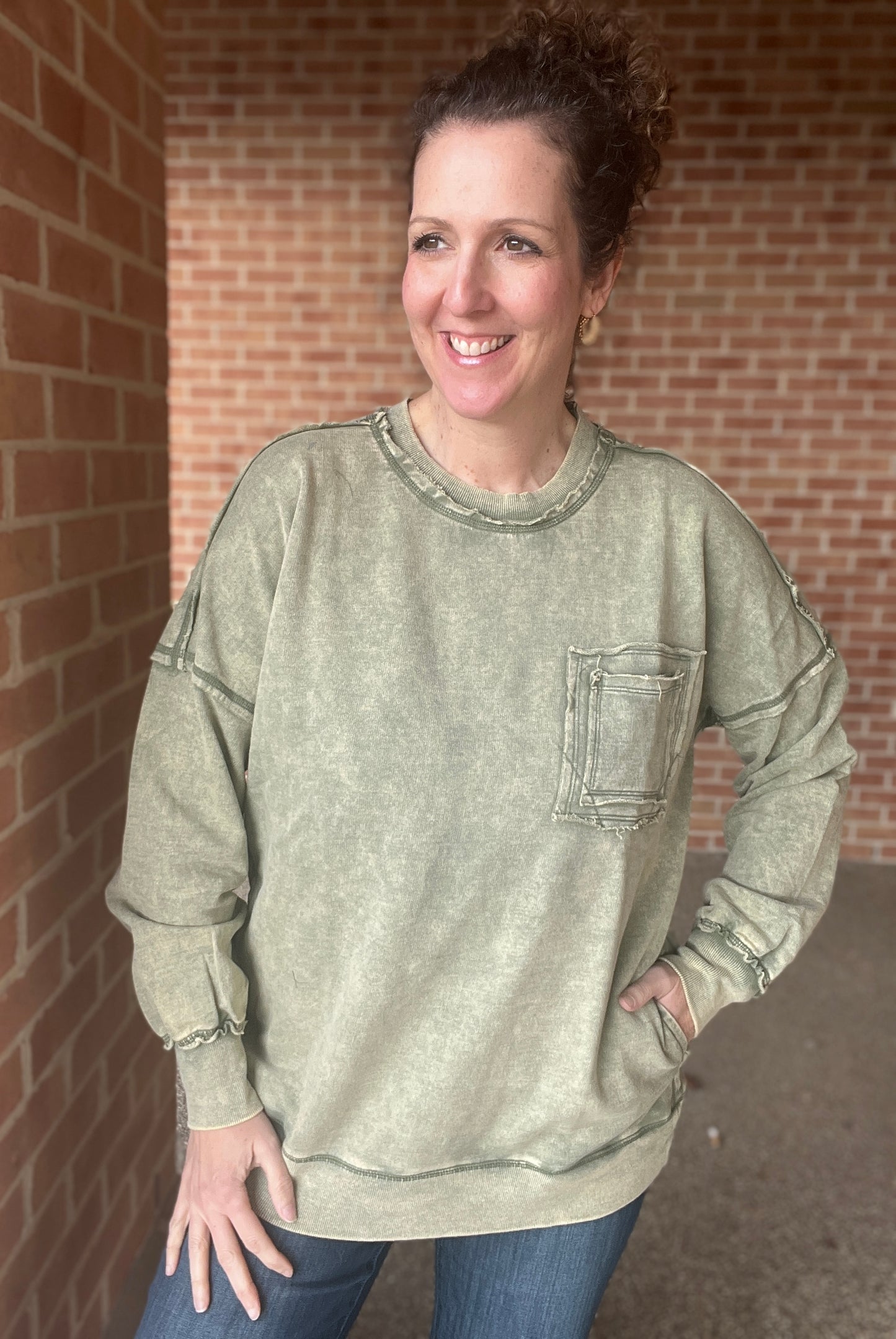 Acid Wash Pullover with Pockets