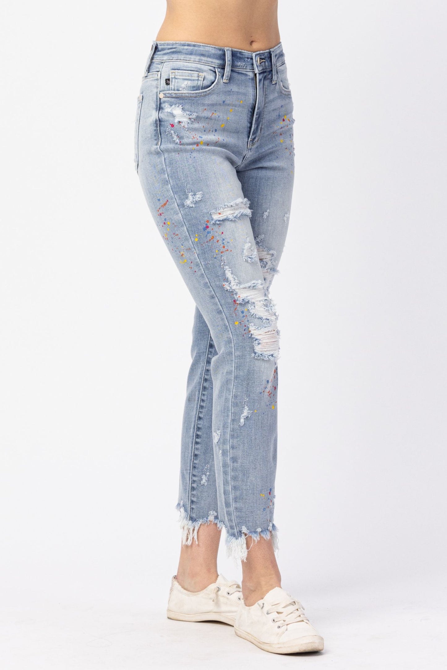 JUDY BLUE Distressed Paint Splatter Boyfriend
