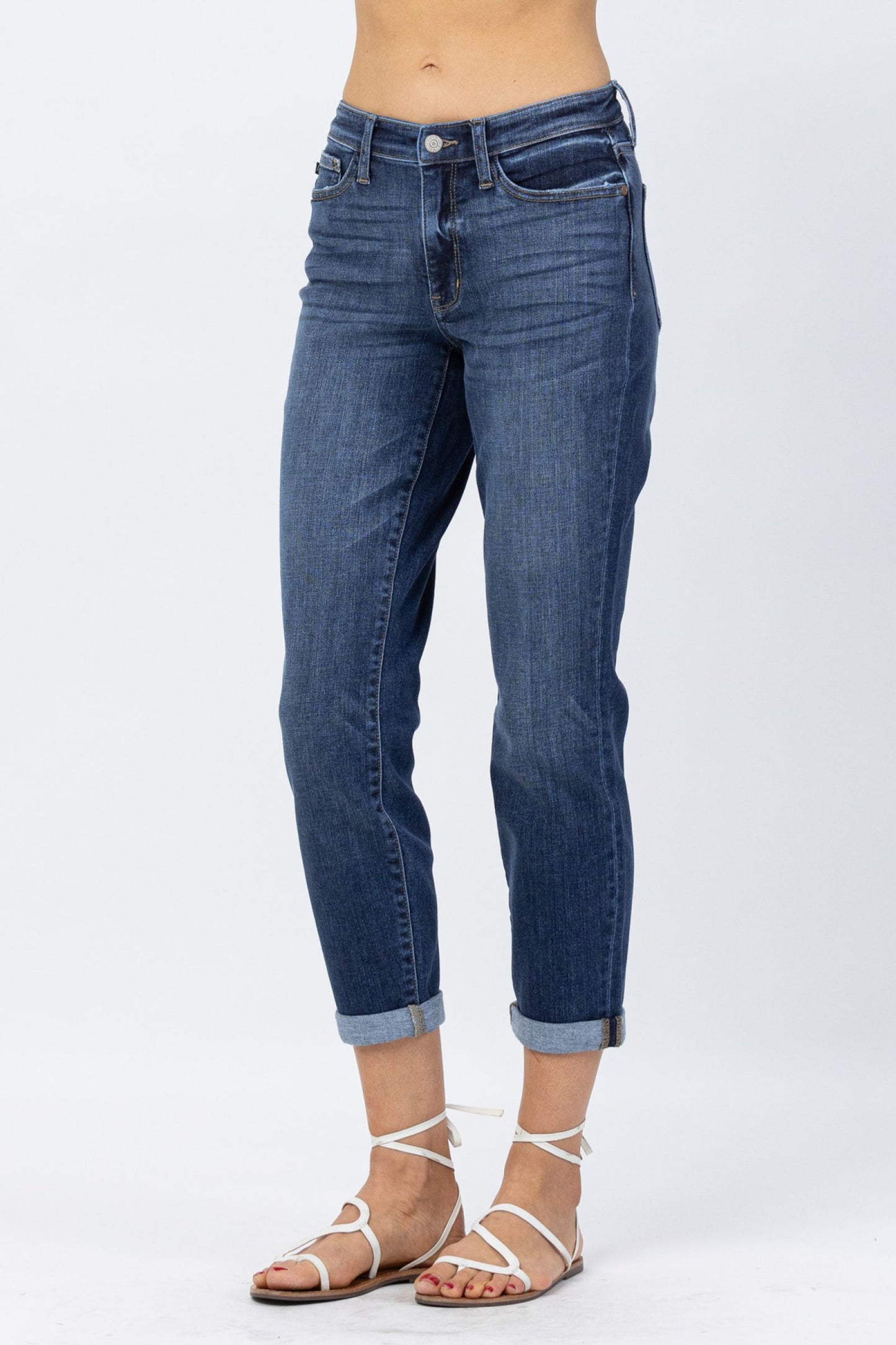 JUDY BLUE Midrise Cuffed Boyfriend Jeans