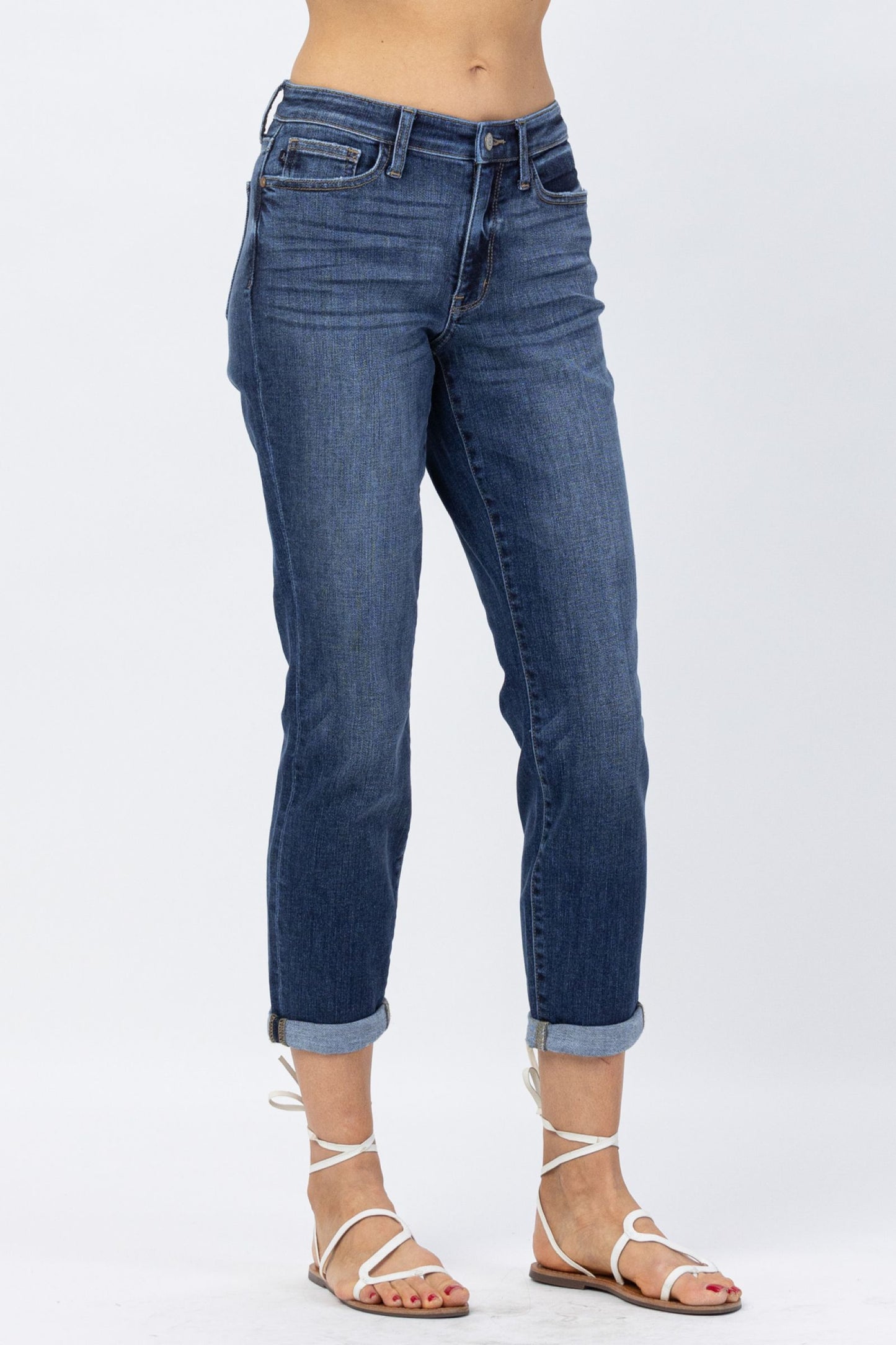 JUDY BLUE Midrise Cuffed Boyfriend Jeans