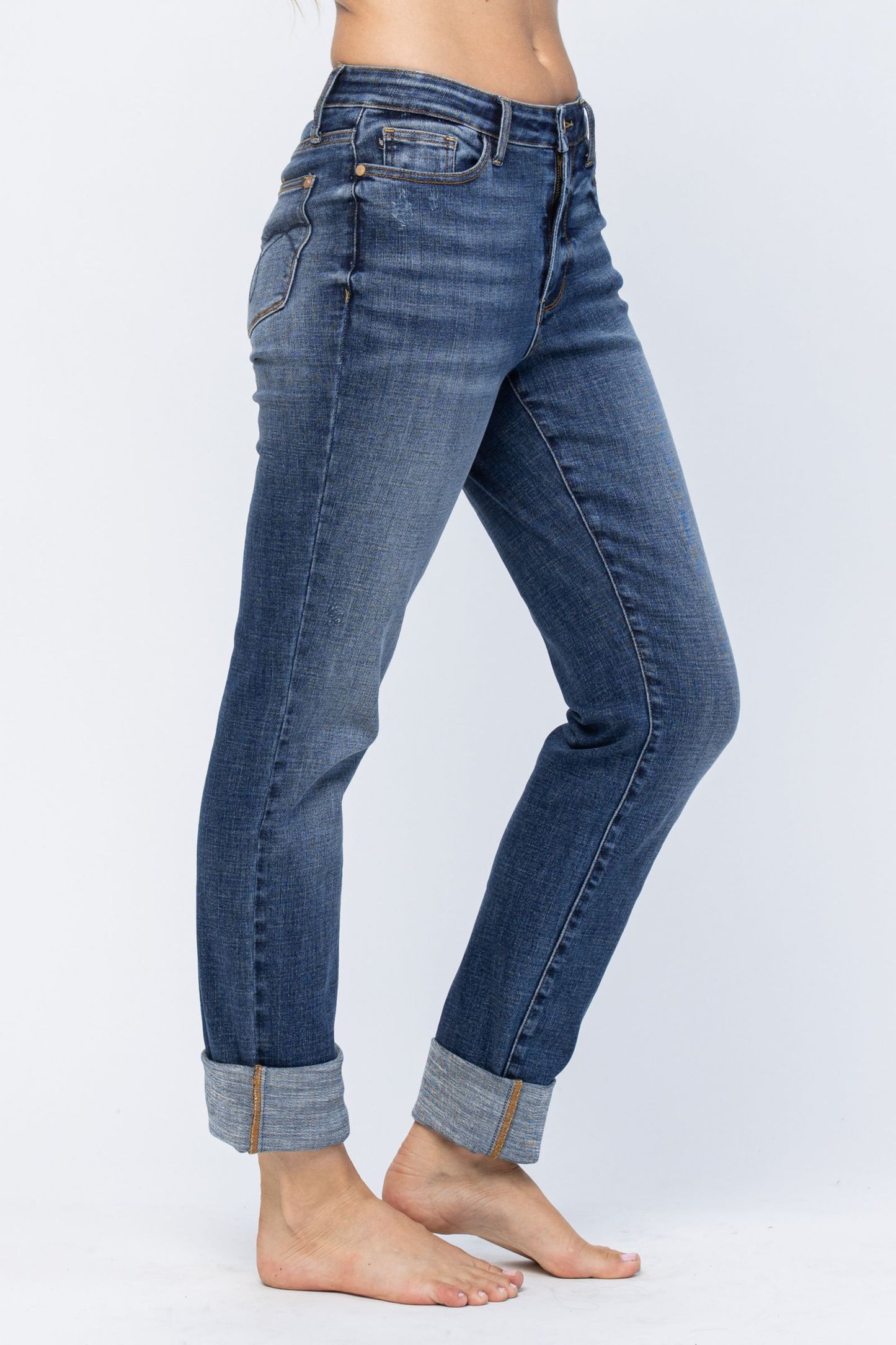 JUDY BLUE Double Cuff Boyfriend Jeans
