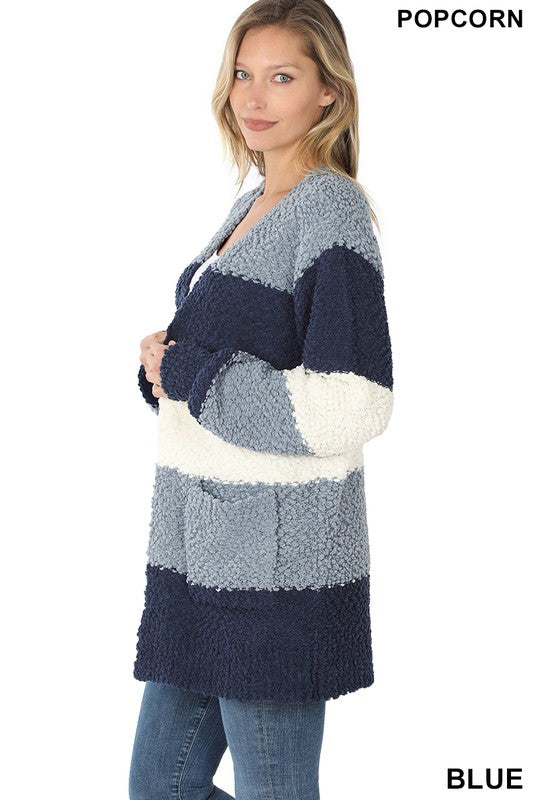 Colorblock Popcorn Cardigan - BLUE