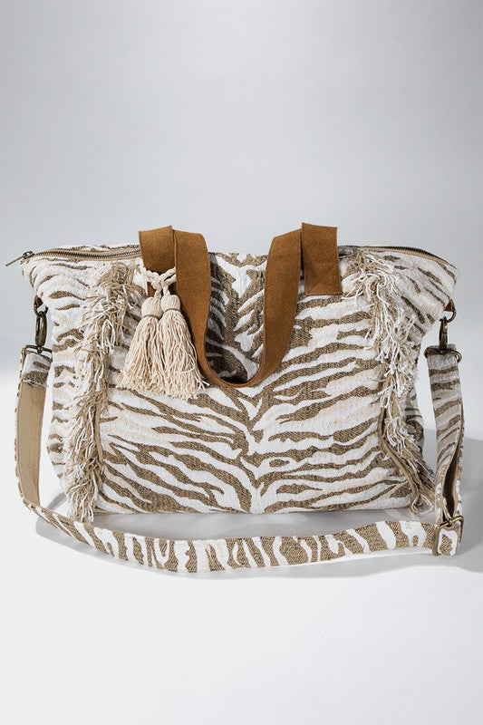 Tiger Motif Fringed Bag