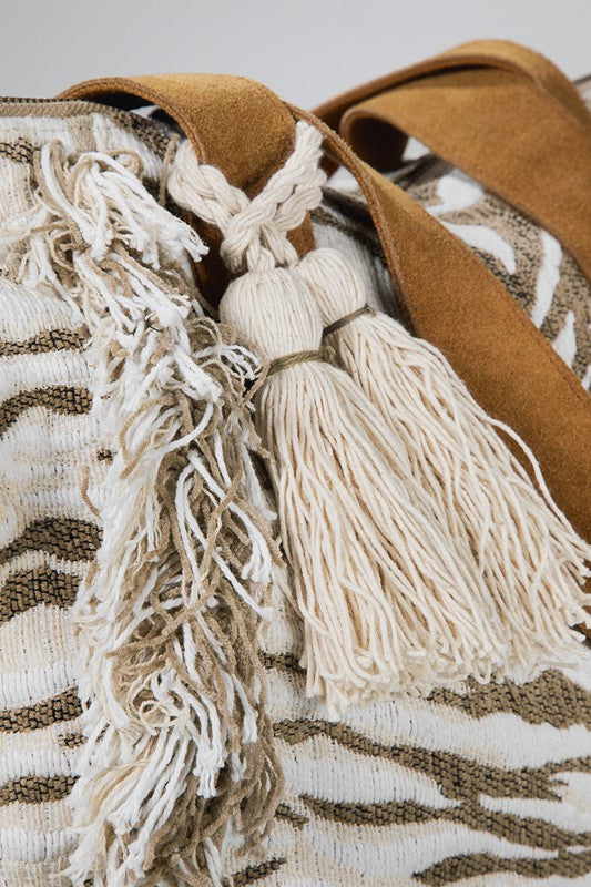 Tiger Motif Fringed Bag